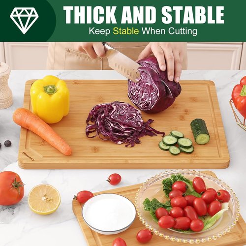 Homaxy Organic Bamboo Cutting Boards Set - 2 Wooden Boards with Juice Groove & Handles | Ideal for Meat, Fruits & Vegetables