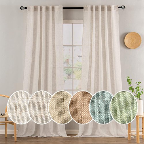 MIULEE Natural White Linen Curtains - 90 Inch Long, Soft Thick Semi-Sheer Drapes | 2 Panels for Bedroom & Living Room