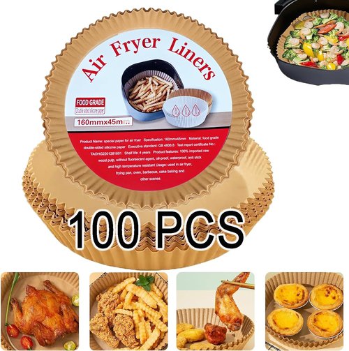 Air Fryer Liners | 100-Pack Non-Stick Parchment Paper for Easy Cleanup - Fits Most 3-10 QT Air Fryers