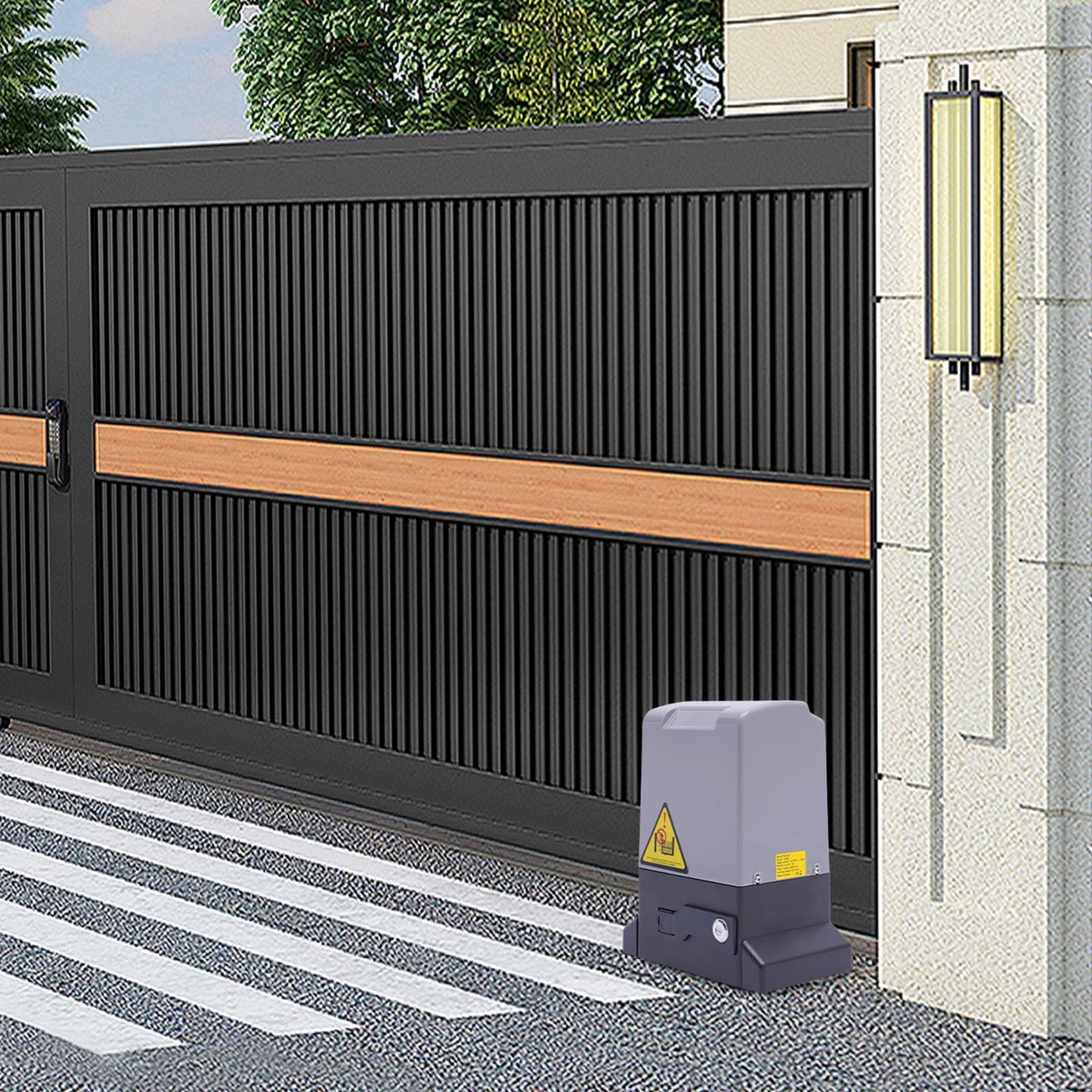 PROYONGOO 550W Electric Sliding Gate Opener, 2645lb Automatic Gate Openers with 2 Remote, Slide Gate Motor Suit for Steel Wood and Vinyl Sliding Doors up to 40 Feet