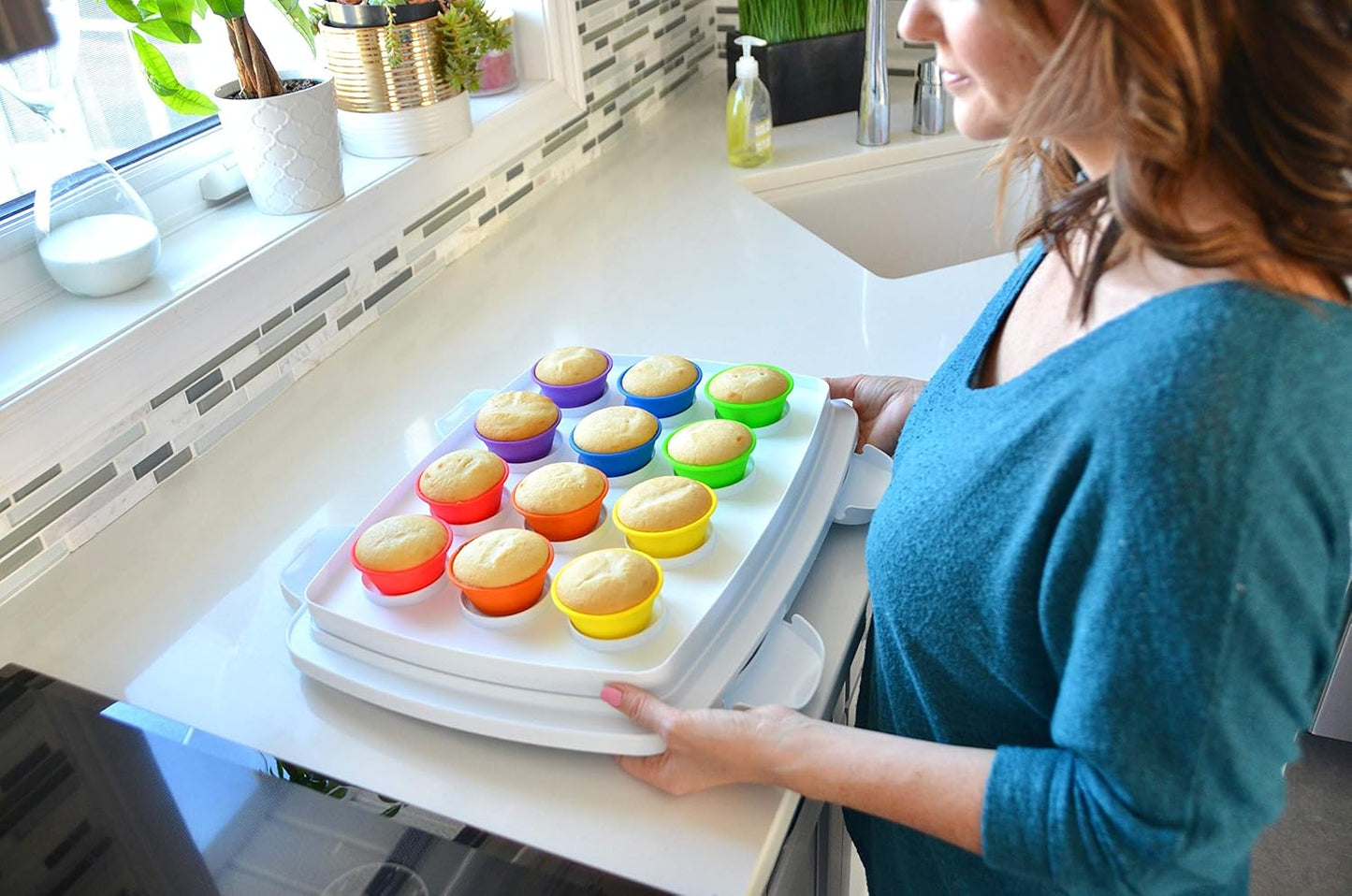Professional Silicone Baking Cups - Premium 12 Piece Set | Reusable BPA-Free Cupcake & Muffin Pans