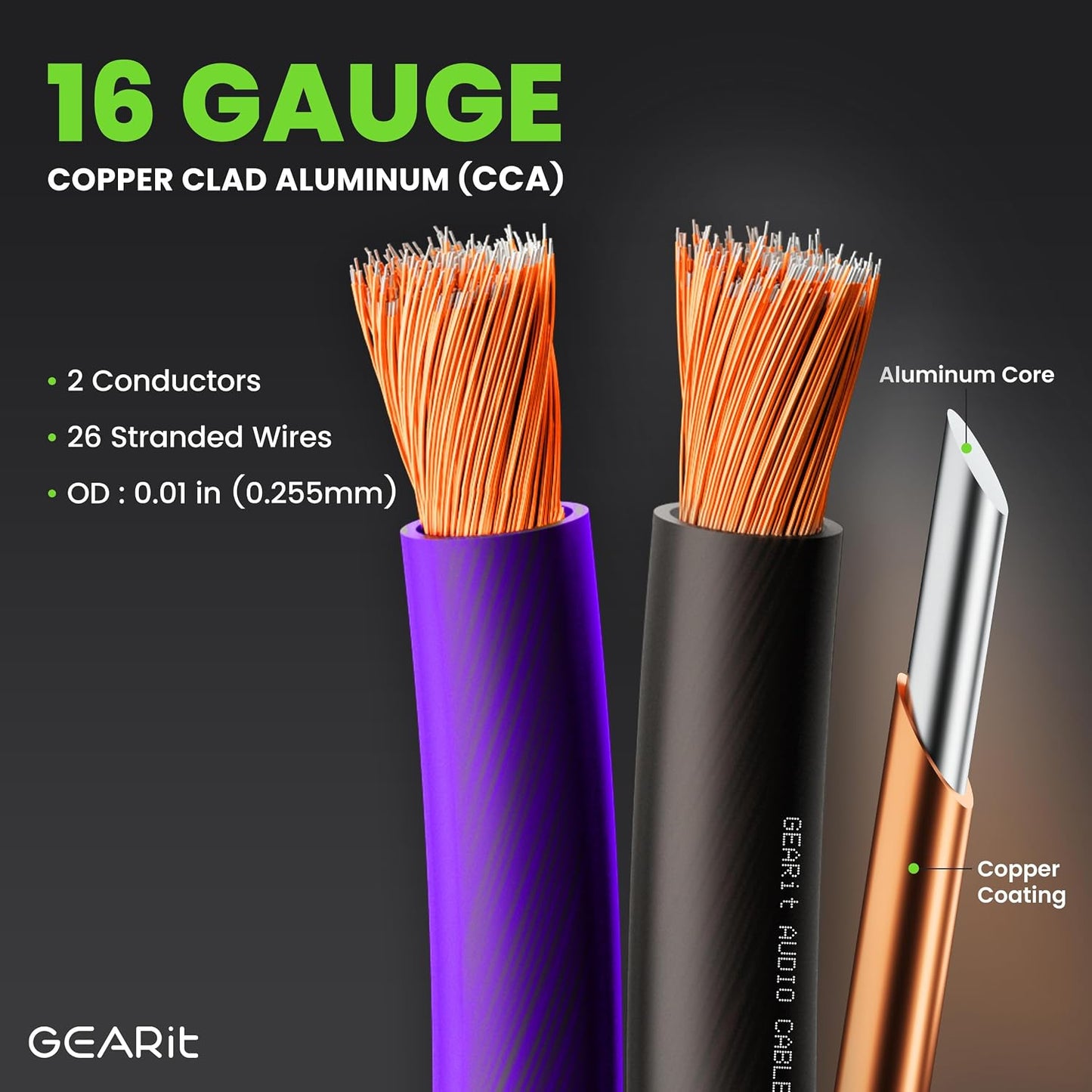 16 100 ft,16 GEARit Gauge Speaker Wire Gauge Wire with Foot Markers & Polarity Markings,Flexible Speaker Cable for Car