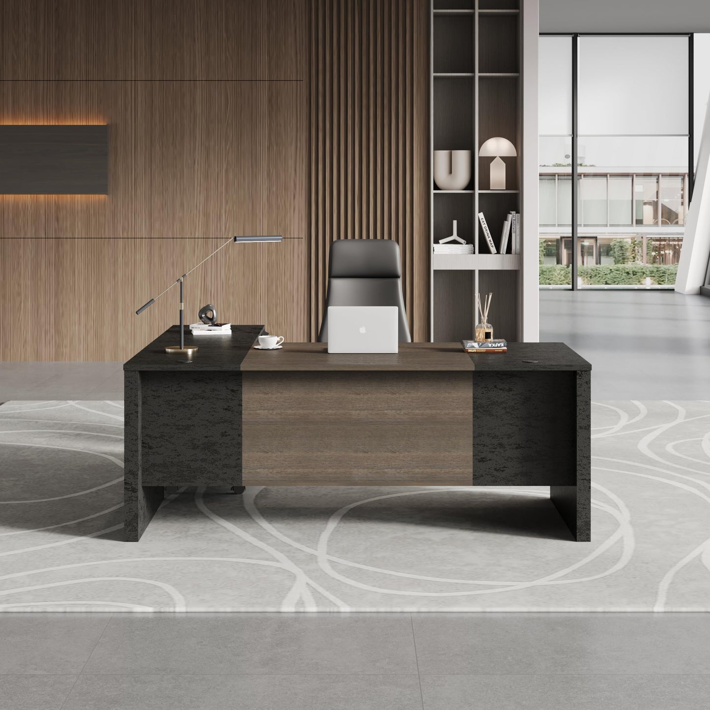 GT BLACK TURNSTONE 70.8” L Shaped Executive Desk with Reversible Mobile Storage Cabinet, Office Desk with Drawers & File Storage, Modern Home Office Desk for Professionals & Business Owners
