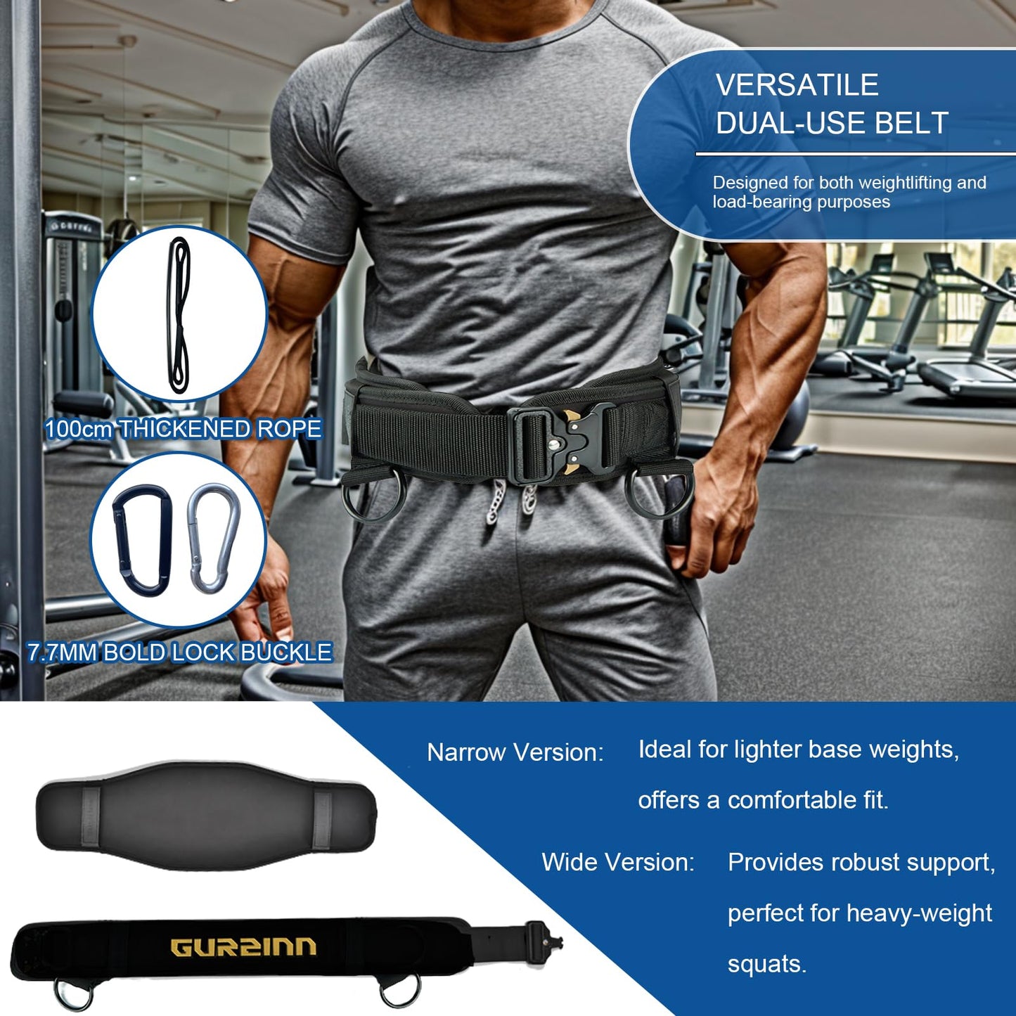 Weight Lifting Belt with Quick Lock & 39.37" Dip Rope | 2-in-1 Dip Belt for Squat, Pull Up, Deadlift | Heavy Duty 400 LBS Gym Belt for Men & Women