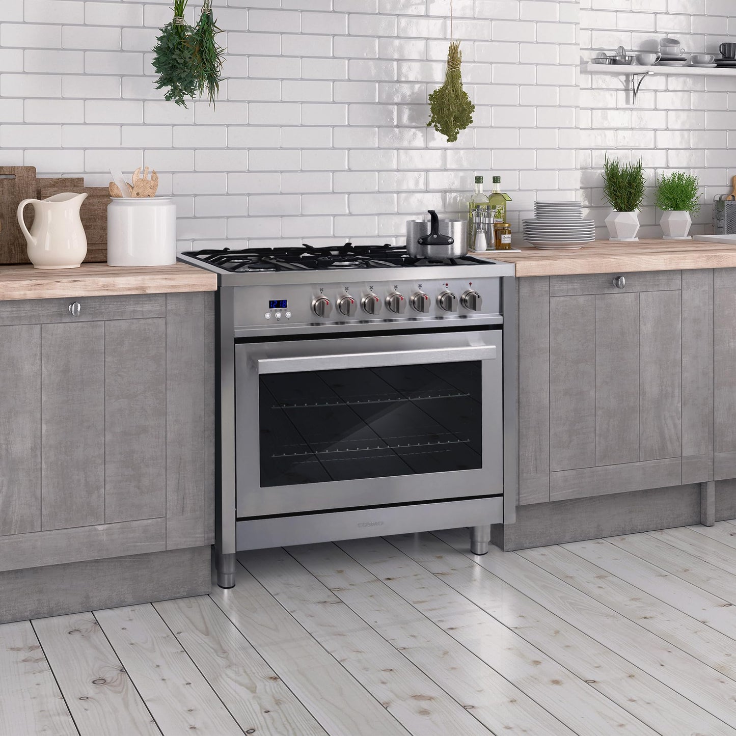COSMO F965 36 in. Stellar Collection 4.4 cu. ft. Dual Fuel Range, 5 Sealed Burners, 8 Function Convection Oven in Stainless Steel