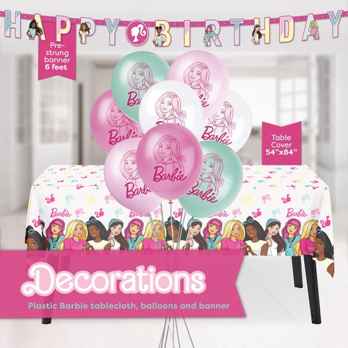 Barbie Birthday Party Decorations for Party | Serves 16 Guests | Balloons, Banner, Tablecloth, Plates, Napkins, Sticker | Officially Licensed