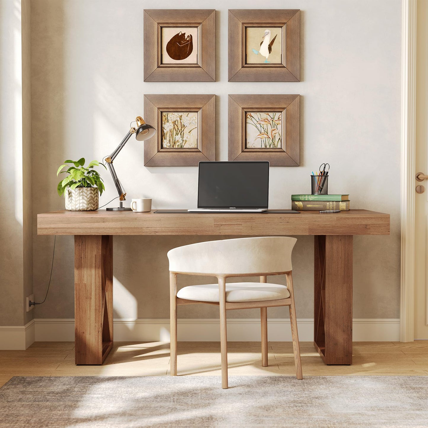 LITTLE TREE 63-Inch Computer Desk, Simple Thick Appearance, Study Gaming Writing Workstation Executive Office Desk for Home, Study Room, Office, Rustic Brown