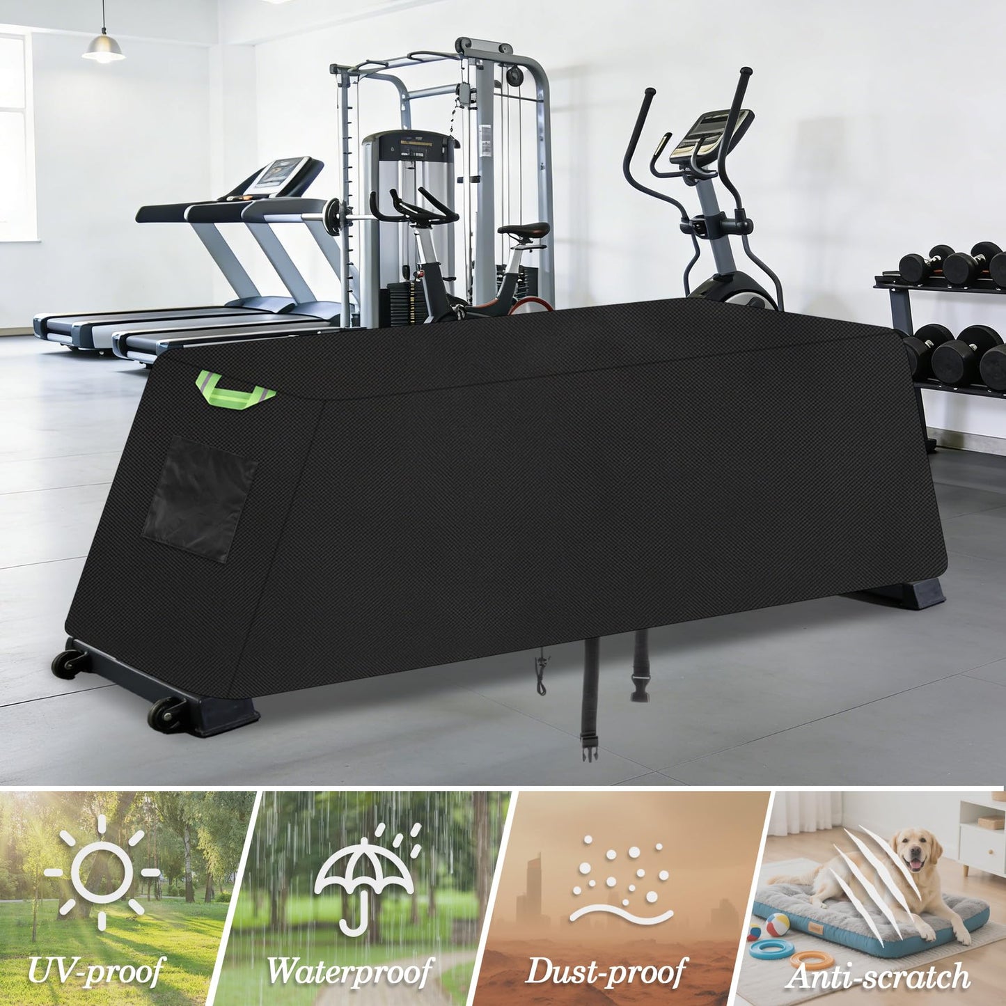 Klmnop Weight Bench Cover, Waterproof 420D Oxford Exercise Workout Bench Cover for Sit-up Board Flat Lifting Benches, Windproof with Drawstring & Fluorescent Handles, 51"x24"x18"(Black)