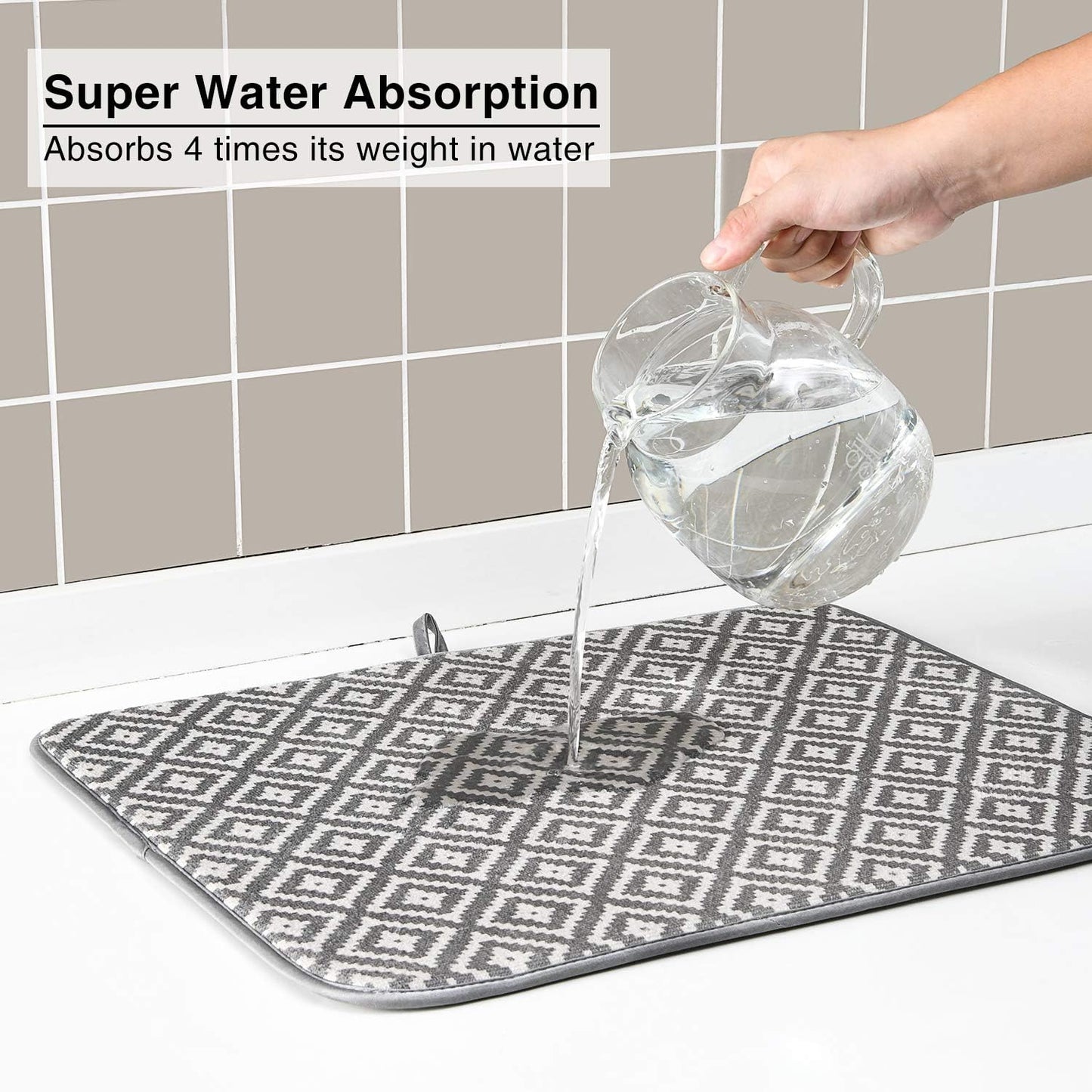 Subekyu Dish Drying Mat - Ultra Absorbent Microfiber Drainer Mats | 2 Pack, 19.2 x 15.8 Inch (Rhombus)