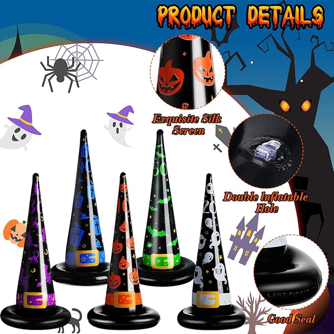 Skylety 31 Pcs Halloween Party Favor Inflatable Witch Hat Ring Toss Including 10 Inflatable Witch Hats 20 Plastic Ring Toss for Carnival Halloween Party Favor Indoors Outdoor