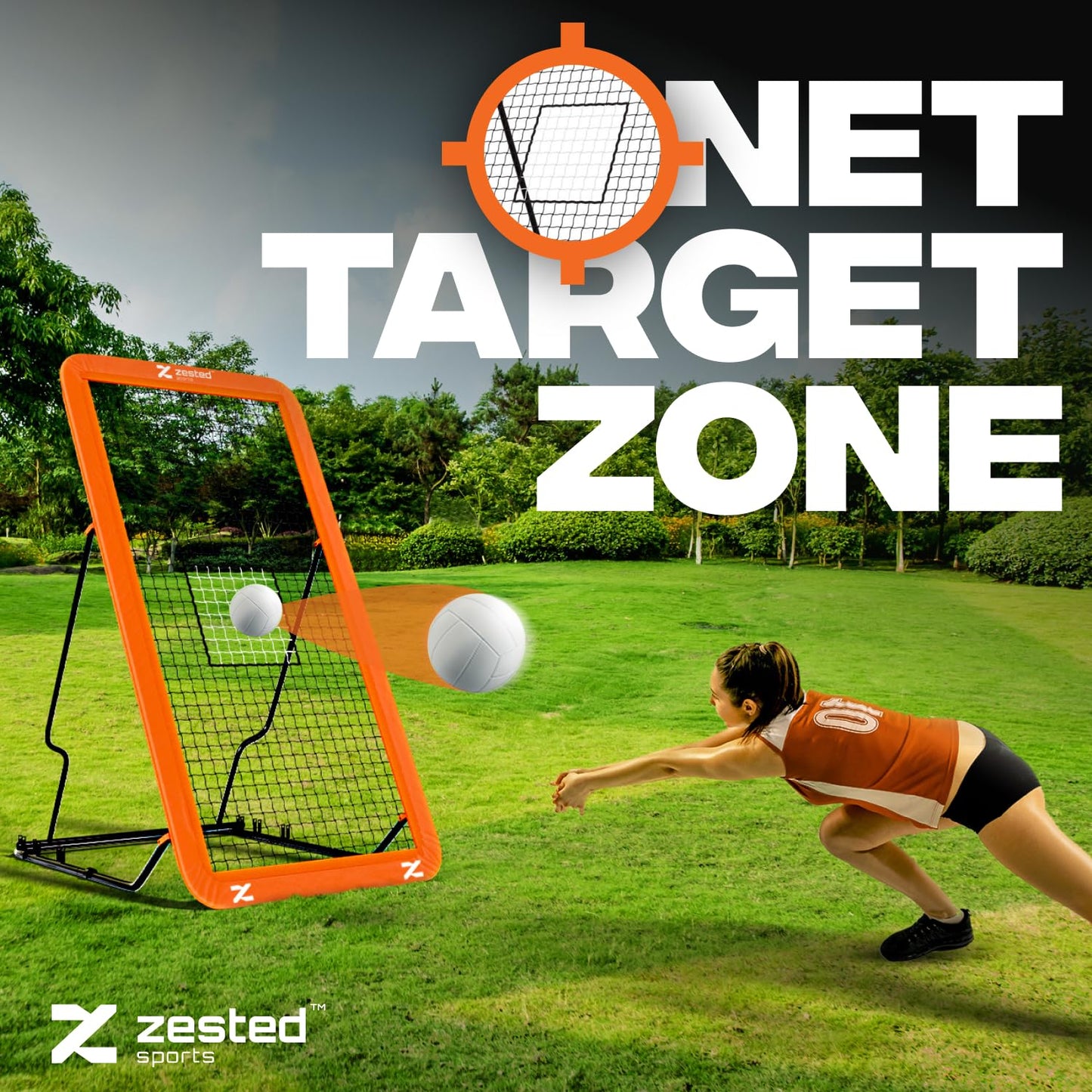 Zested Sports 7x4 FT Multi-Sport Rebounder Net – Adjustable Training Net for Volleyball, Lacrosse, Baseball & Soccer – Heavy-Duty Steel Frame, High-Tension Net & Carry Bag for Indoor/Outdoor Practice
