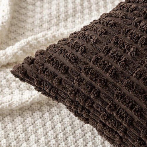 MIULEE Corduroy Throw Pillow Covers - Soft Boho Striped Design | 16x16 Inch Dark Brown for Modern Home Decor