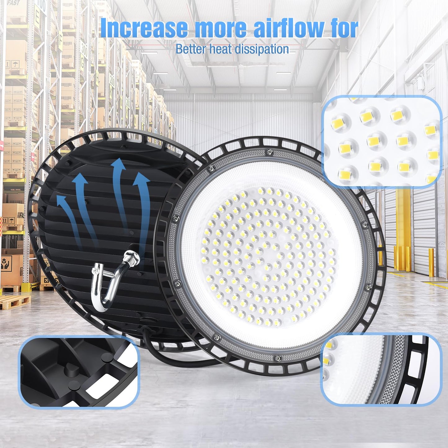 YANYCN 20 Pack 200W UFO Led High Bay Light Fixture,120VAC,30800LM,5000K Daylight Commercial Shop Bay Lighting,[850W MH/HPS Equiv.] US Plug Area Lighting for Warehouse/Barn/Gym/Factory/Workshop