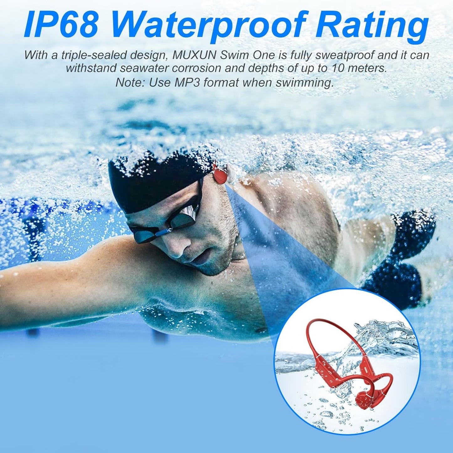 MUXUN 5.4 32GB MP3 IP68 Swimming, Swimming, Bone Conduction Headphones - Bluetooth & Memory Player Waterproof