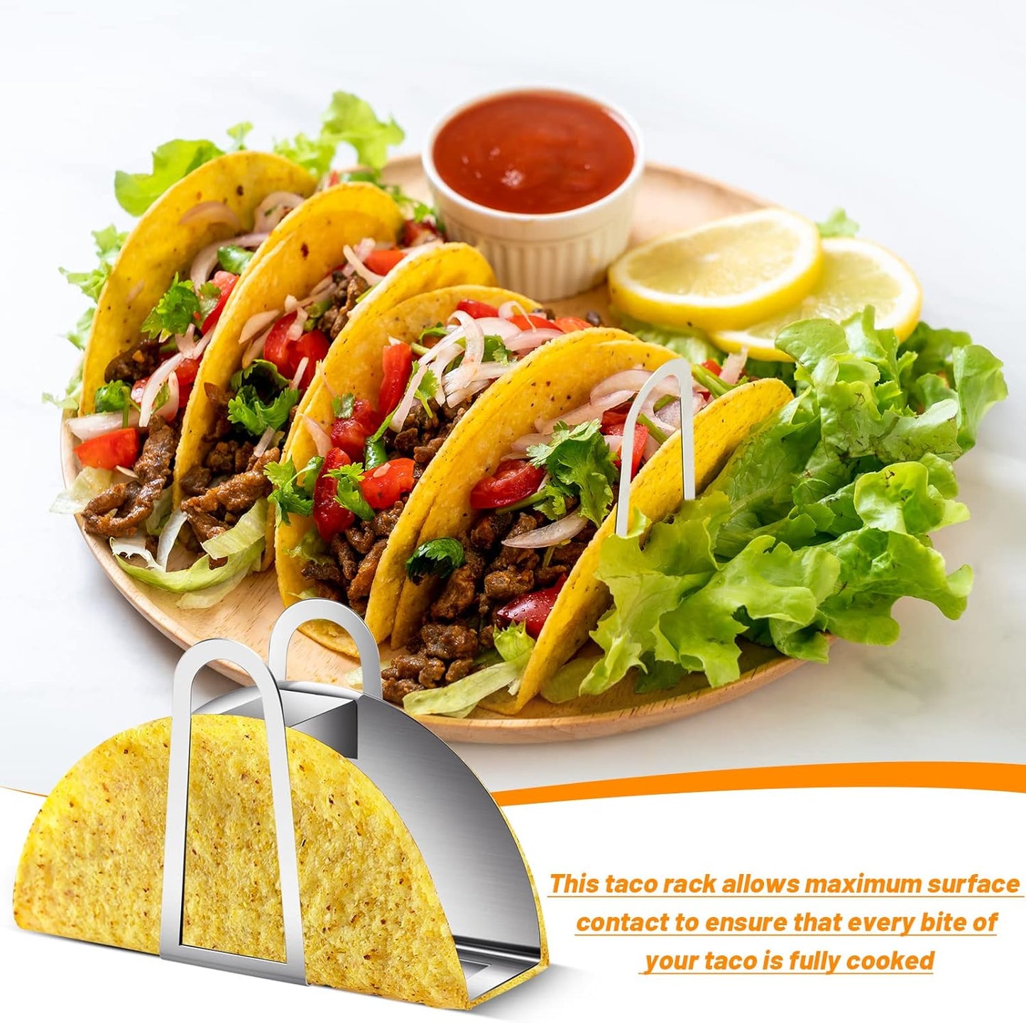 Skiennix Stainless Steel Taco Shell Mold - 4 Pack Tortilla Holder for Crispy Baking & Frying