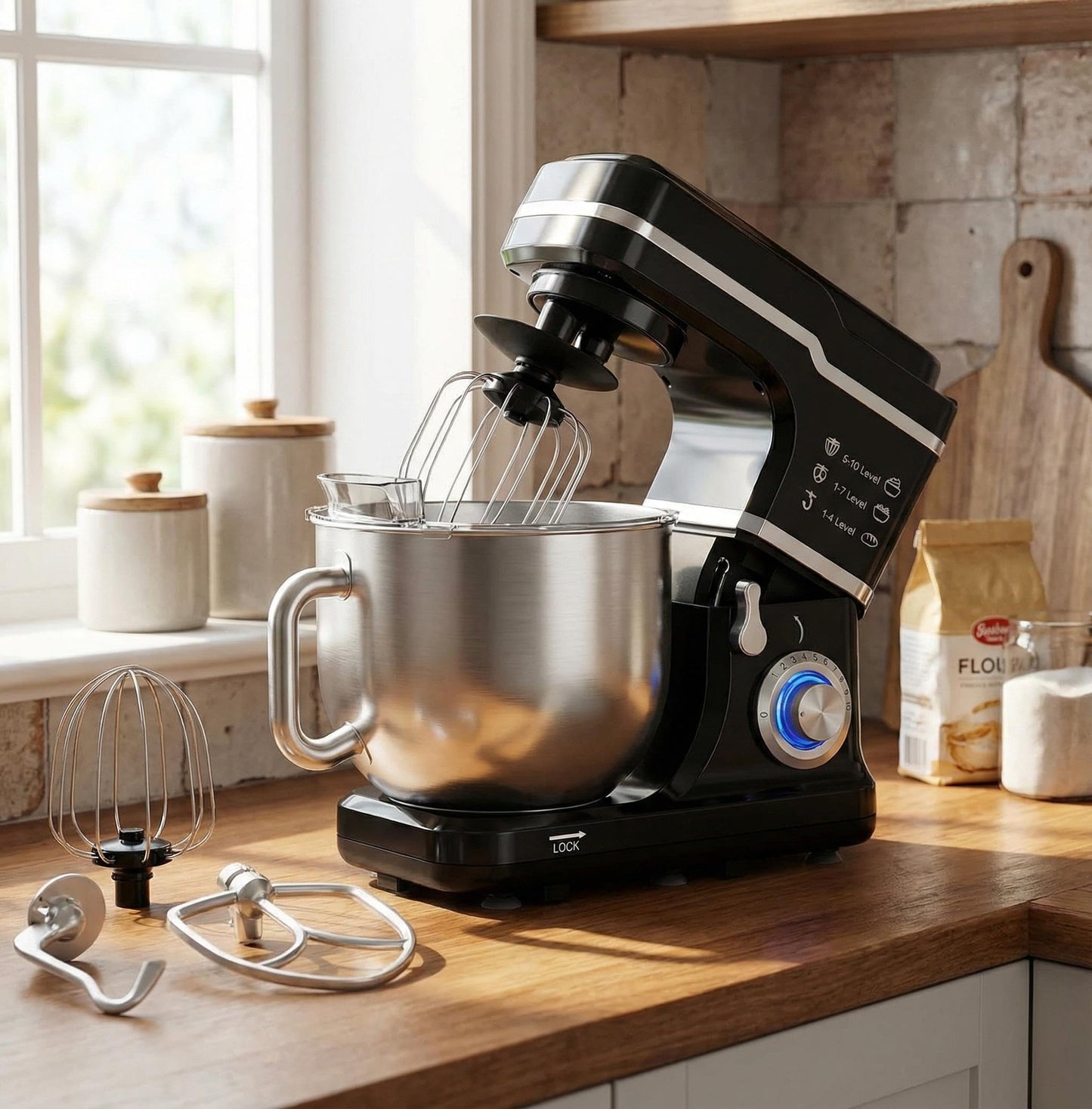 PeakPursuit 7.5QT Stand Mixer, 10-Speed Tilt-Head Electric Food Mixer with Stainless Steel Bowl, 660W Motor, Dough Hook, Whisk & Beater, Compact Design for Home Baking,Black