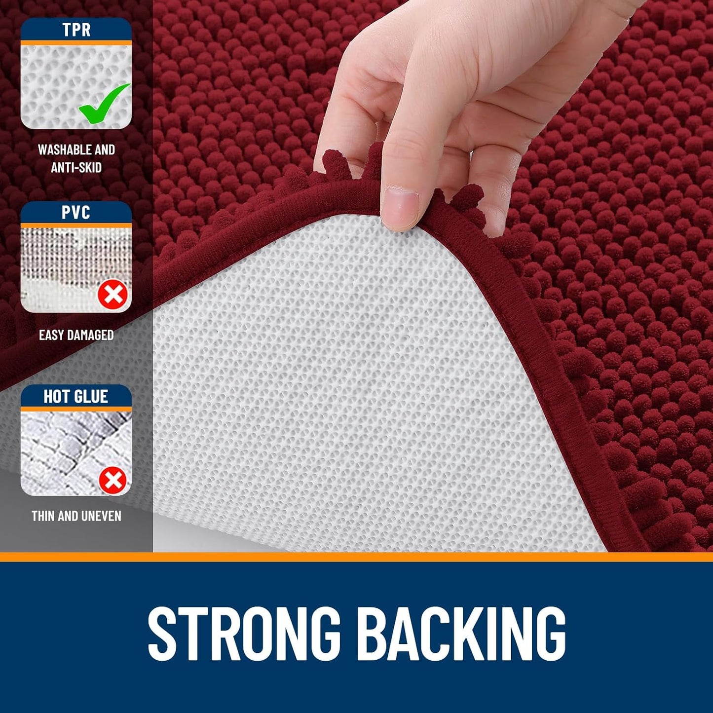 OLANLY Bathroom Rugs - Extra Soft Absorbent Chenille Bath Mats | Quick Dry, Machine Washable, 30x20, Red