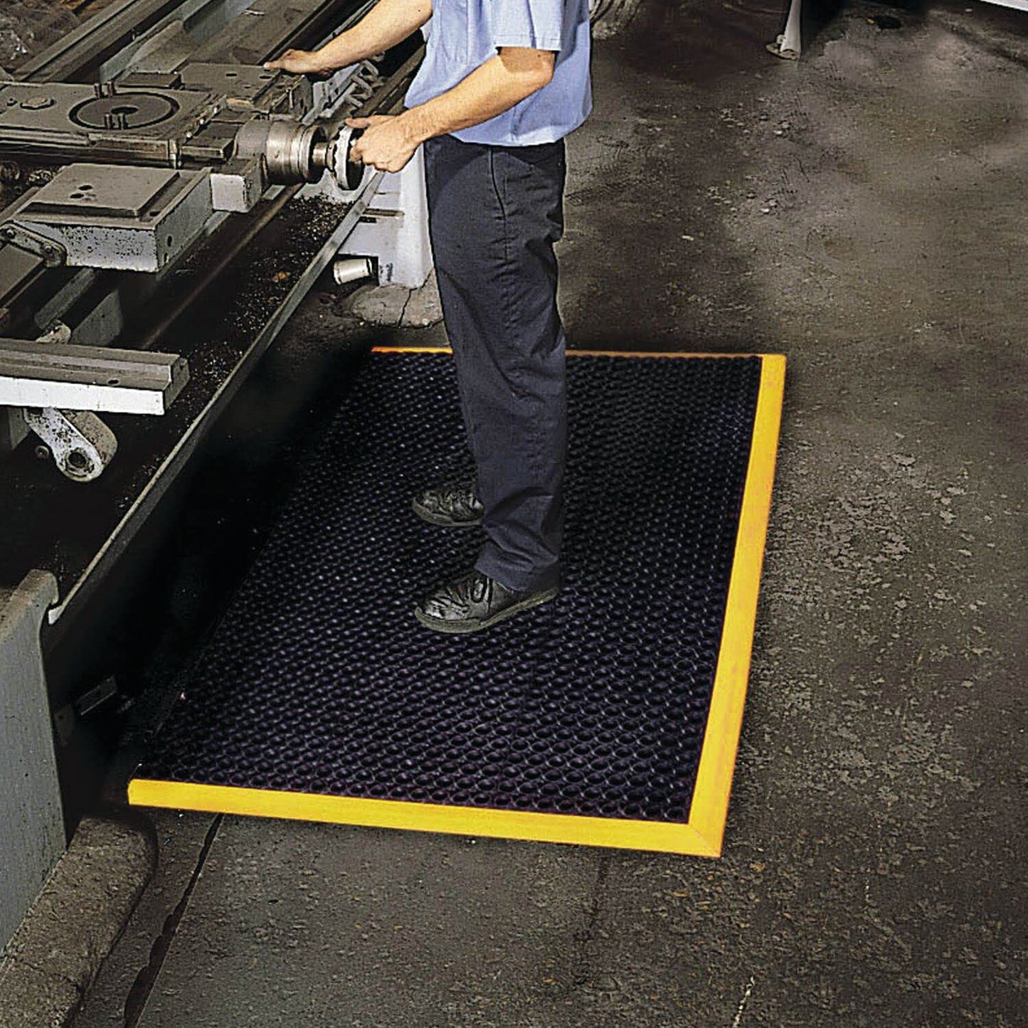 NoTrax Safety Stance Rubber Non Slip Drainage Mat - Yellow/Black 38" x 64" Heavy-Duty Anti Fatigue Mats with 3 Sided Beveled Edges and Ergonomic Support - 549S3864YB