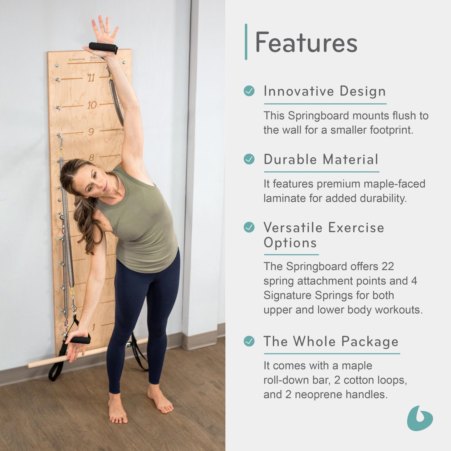 Balanced Body Pilates Springboard, Wall Mounted Pilates Workout Equipment for Home Gym or Studio Use, Pilates Exercise Equipment with Resistance Springs