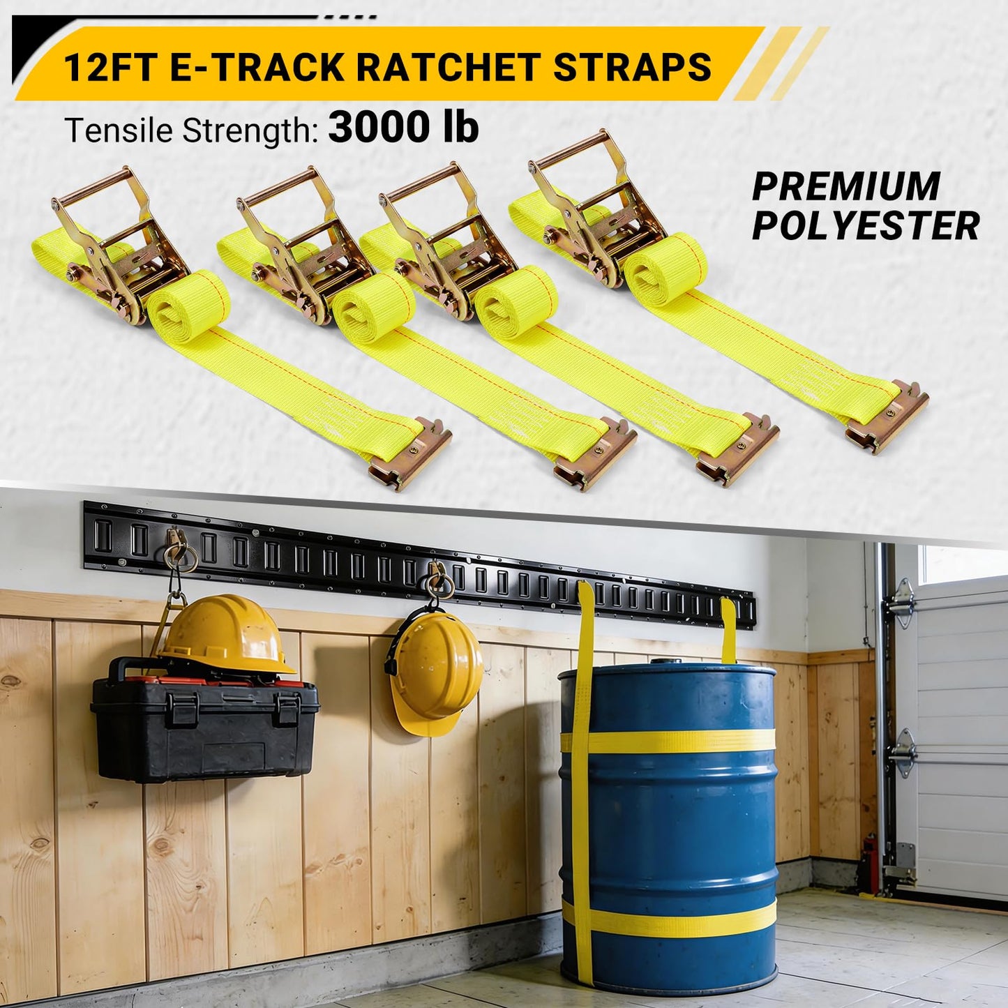 LEVELEVE E Track Rail Tie-Down Kit, 20PCS 10FT Heavy Duty Set, Includes 4 Steel Rails & 4 O Rings & 4 D-Ring Tie-Offs & 6 End Caps & 2 Ratchet Straps, Cargo Tie-Down System for Trucks, Vans & Trailers