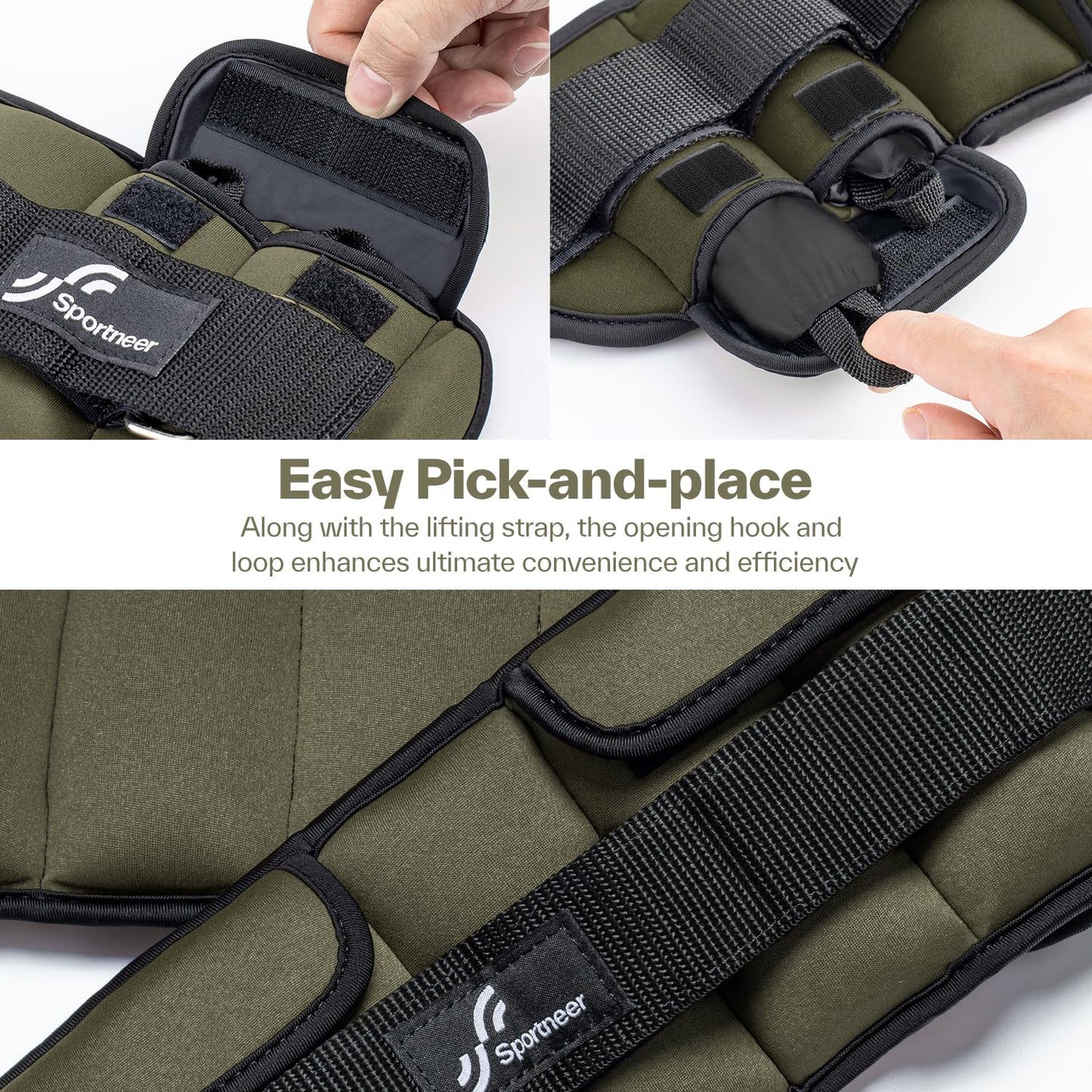 Sportneer Adjustable Ankle Weights for Women and Men：1 Pair 1 2 3 4 6 7 8 10 lbs Upgraded Easily Adjustable Leg Weight, Weighted Wrist Weight Strap for Gym, Fitness, Workout, Walking, Dancing (Army Green, 5 lbs x 2)