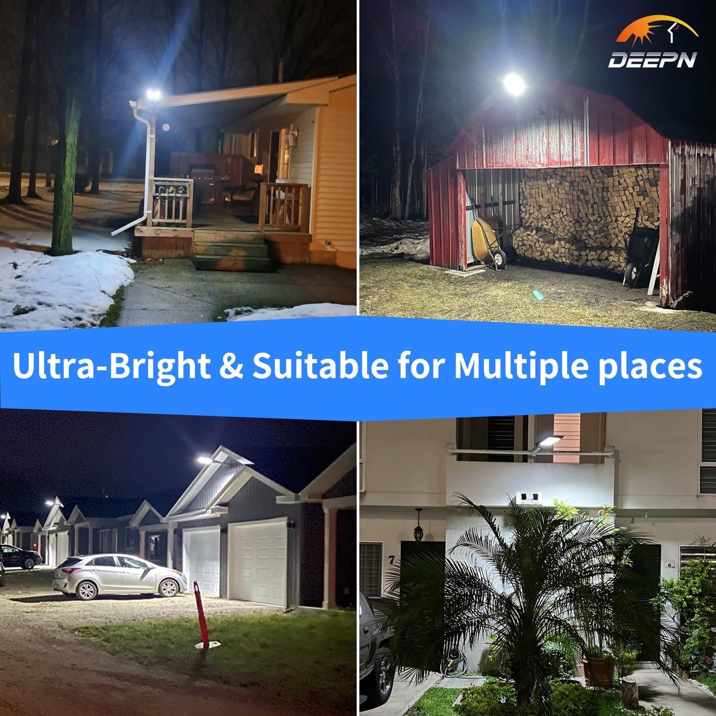 Deepn Solar Lights Outdoor, IP66 Waterproof Street Lights Outdoor, 6500K Dusk to Dawn Solar Security Flood Lights Motion Sensor with Remote Control for Yard, Entryway Garage, Porch 2 Pack