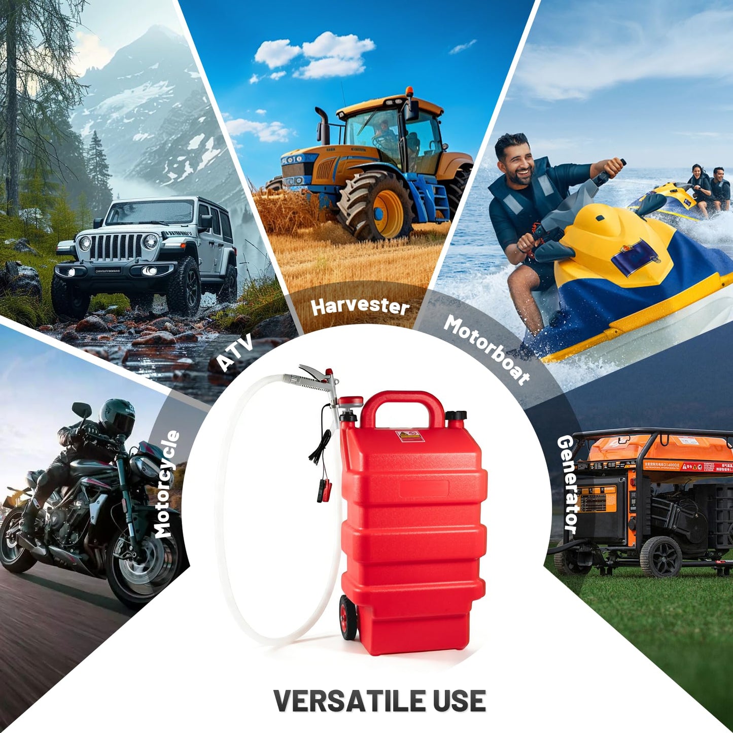 Weetron 16 Gallon Fuel Caddy with 3.8 GPM Fuel Transfer Pump,Portable Fuel Tank with 6.5 ft Extra Long Hose & 5 Can Adapters,12V DC/AA Battery Powered,Suitable for Gasoline,Diesel-Red