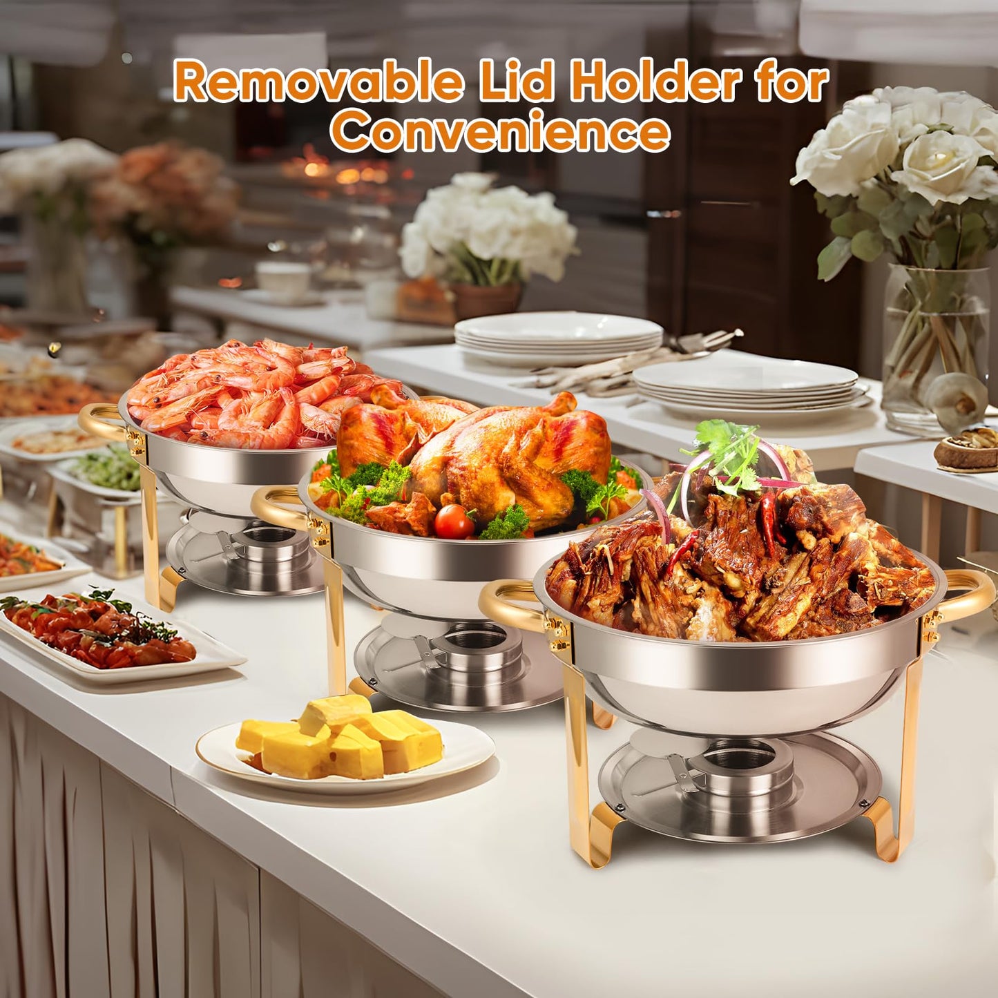 Chafing Dishes for Buffet 2 Pack, 5QT Round Chafing Dish Buffet Set [Elegant Gold and Silver Colors] Stainless Steel Buffet Food Warmers Sets for Catering Events Home Parties Dinners with Complete Set