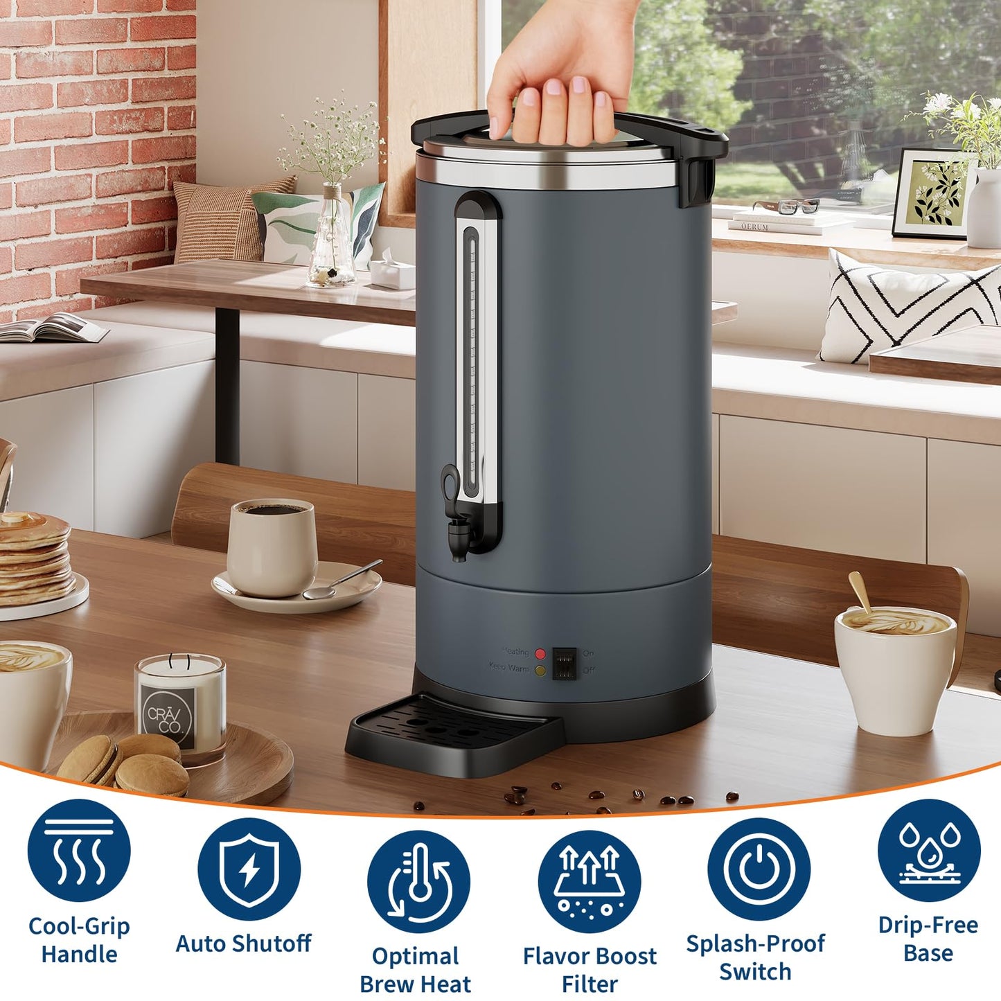 14L/100 Cups Coffee Urn-3.2 Gallon Double Wall Commercial Coffee Maker Large Capacity Hot Coffee Dispenser Stainless Steel Hot Water Urn Catering Buffet Parties Weddings Gathering Easy Clean