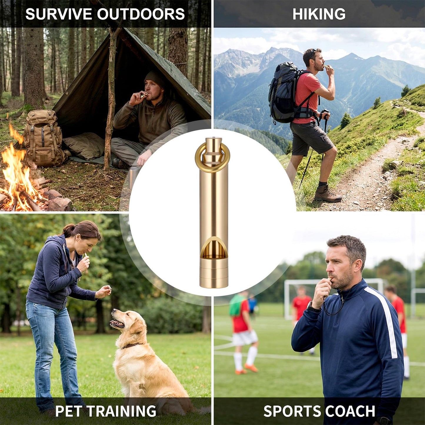 FdcZeyxior 2 PCS Brass Survival Whistle, 125 Db Loud Emergency Whistle Portable Survival Whistles with Lanyards for Pet Training Hiking Camping Coaching Outdoor Safety Accessories