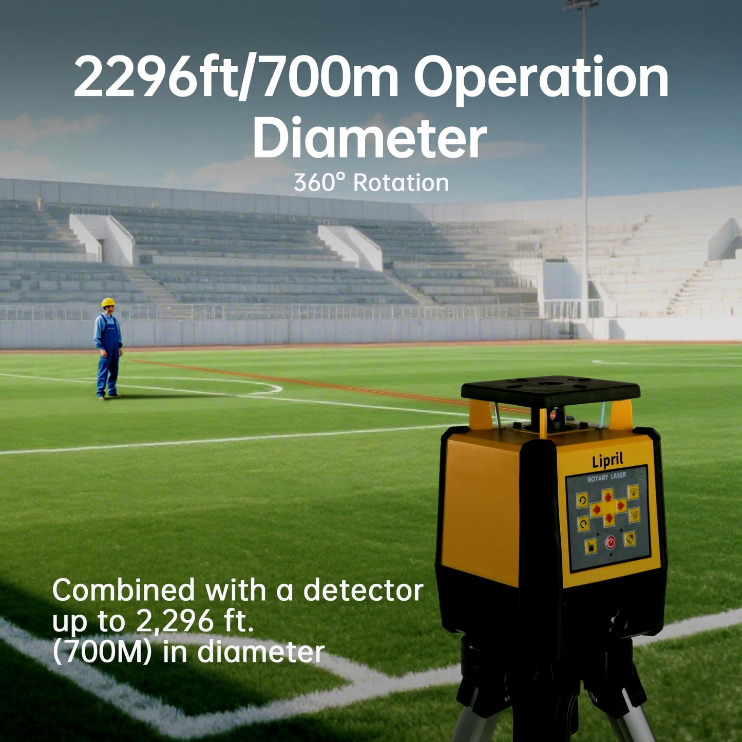 Rotary Laser Level Kit, ±1/16" @100' Accuracy, 2296FT Work Range, IP66 Self-Leveling Construction Laser Transit with Tripod & Grade Rod, Swappable Battery System for Construction Job, Red Bean