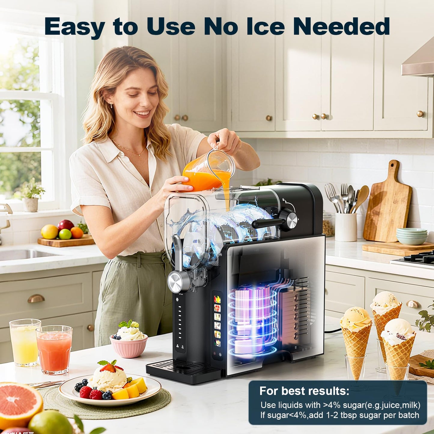 Slushie Machine,No Ice Needed Slushy Machine for Home,6 Preset,Real-Time Temp Display,Auto-Clean,Frozen Margaritas,Cocktails,Frappés,Ice Cream,Smoothies,Milkshakes,Summer Parties