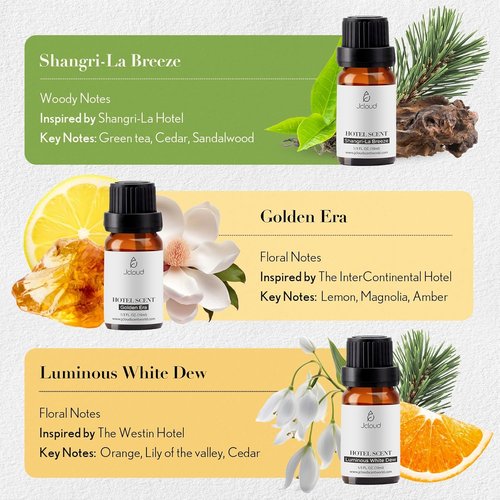 JCLOUD Essential Oils Set - Luxury Hotel Inspired Diffuser Oils for Home | 6 Premium Aromatherapy Scents - 6x10mL