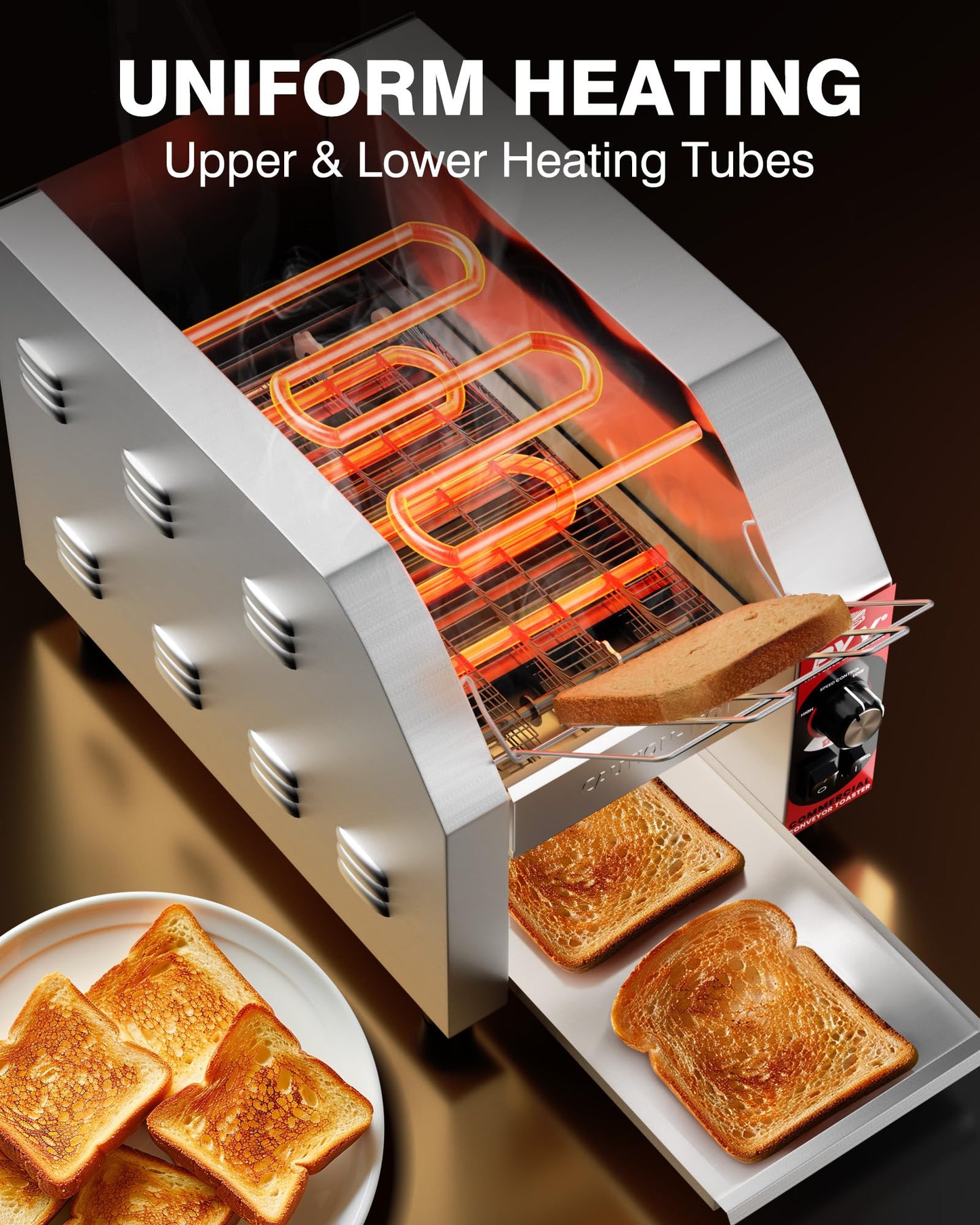 PYY Commercial Conveyor Toaster - 200 Slices/Hour Upgrade Electric Industrial Belt Toasters Heavy Duty Stainless Steel Tostadora Transportadora for Bun Bagel Bread Waffle Restaurant Buffet