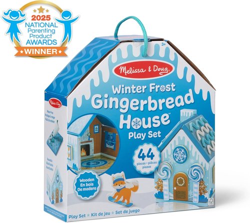 Melissa & Doug Wooden Gingerbread House Play Set - Winter Frost Design for Kids 3+