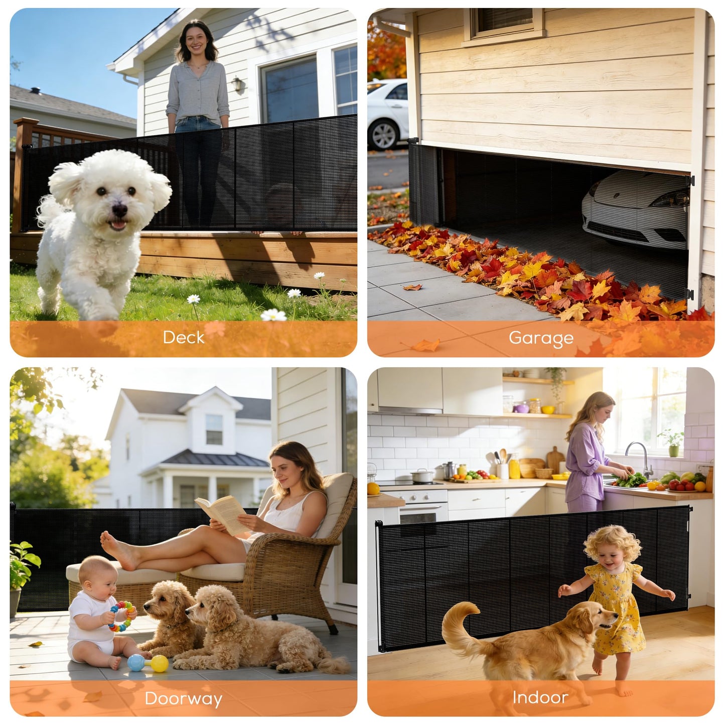 Mutak Retractable Baby Gate for Stairs, 42" Tall X 200" Wide Mesh Dog Gate Indoor, Child Gate for Doorways, Hallways, Deck, Indoor Outdoor Pet Baby Safety Essentials for Home, Black