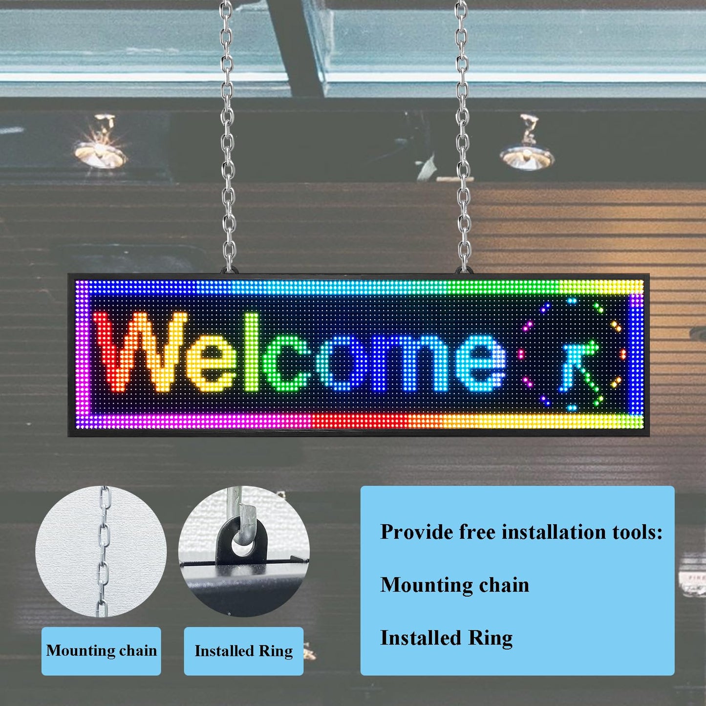 IFHSHYH P10 Outdoor Led Sign 52”x14” RGB Full Color WiFi Programmable Bright LED Scrolling Message Display Board, Perfect Solution for Advertising