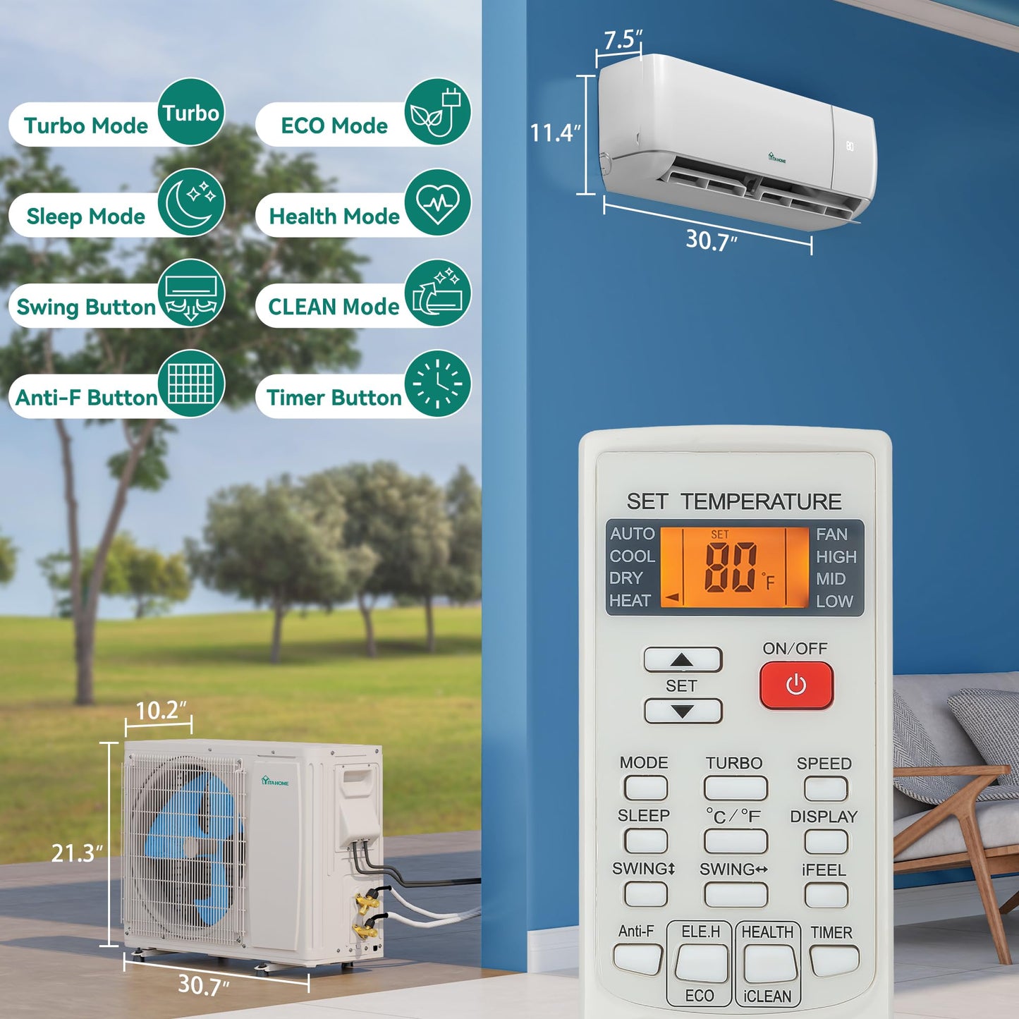 YITAHOME 12000 BTU Mini Split Air Conditioner Heat Pump System, Wifi Enabled 20 SEER2 115V Inverter Ductless AC Cool Up to 750 Sq. Ft, Compatible with Alexa, Complete Installation Kit, White