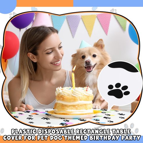 Dunzoom 4 Pack Puppy Dog Pet Paw Print Plastic Tablecloth 54 x 108 Inches Red Blue Yellow Table Cover Paw Print Disposable Rectangle Table Cover for Pet Blue Dog Birthday Party Supplies