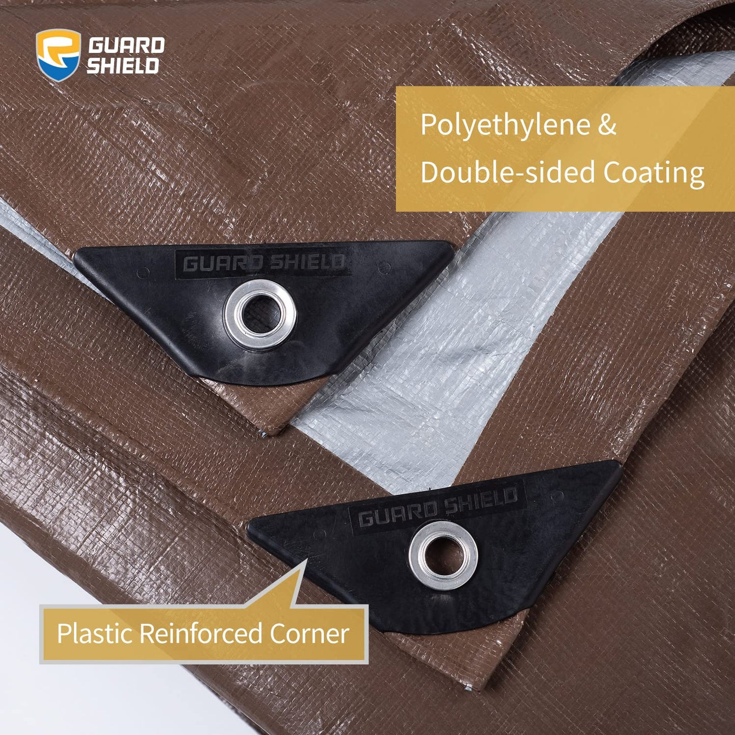 GUARD SHIELD Tarps Heavy Duty Waterproof 20x40 Feet Brown/Bright Silver Poly Tarp Cover Square Outdoor Thick UV Resistant Tarpaulin with Grommets 10mil