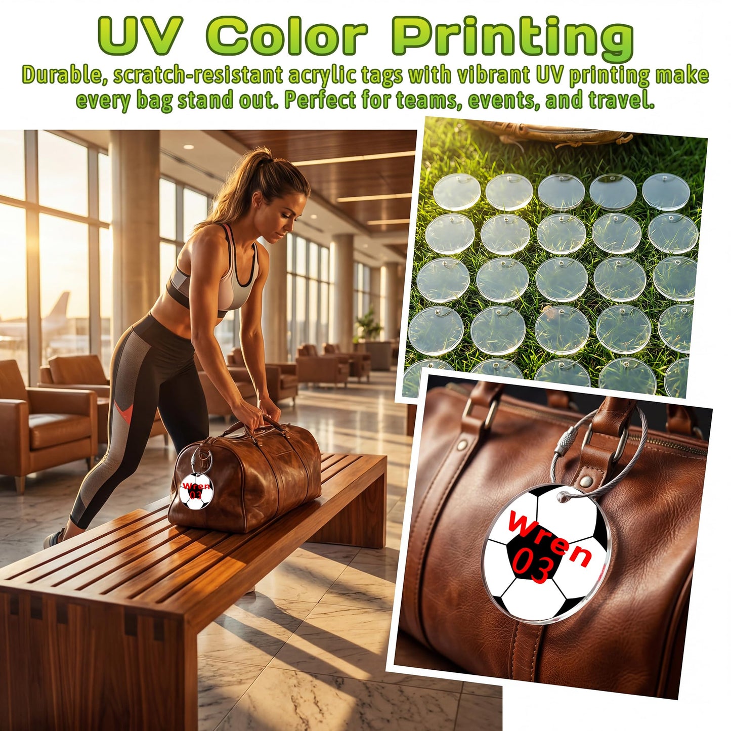 16-100Pcs Personalized Soccer Bag Tag,Custom Acrylic Luggage Tag with Name &Number for Backpack,Travel Bag Suitcase,Sports Team Gift,Birthday & Reunion Keepsake,with Metal Ring (Soccer)