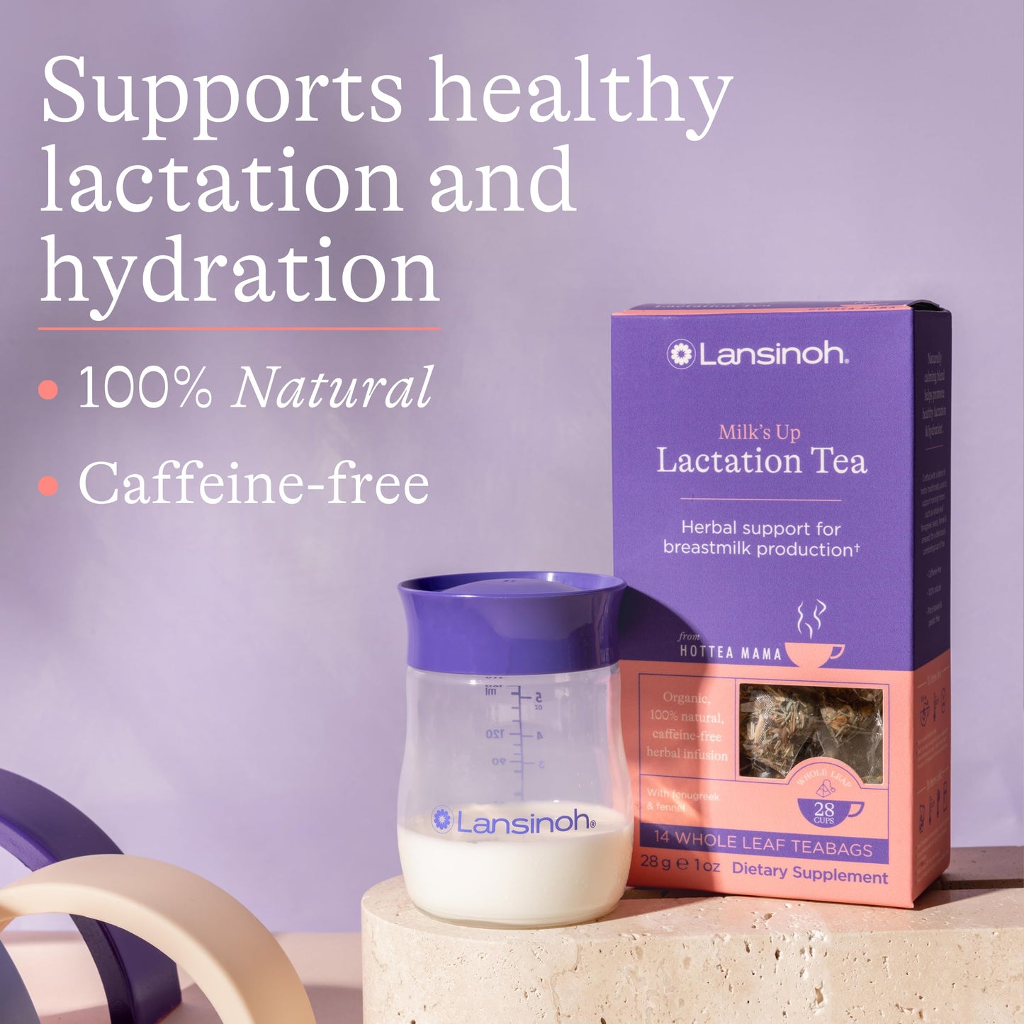 Lansinoh + HotTea Mama Milk's Up Lactation Support Tea with Fenugreek, Fennel, Anise Seed, Caffeine-Free, Sugar-Free, Postpartum Essentials for New Moms, Includes 14 Tea Sachets
