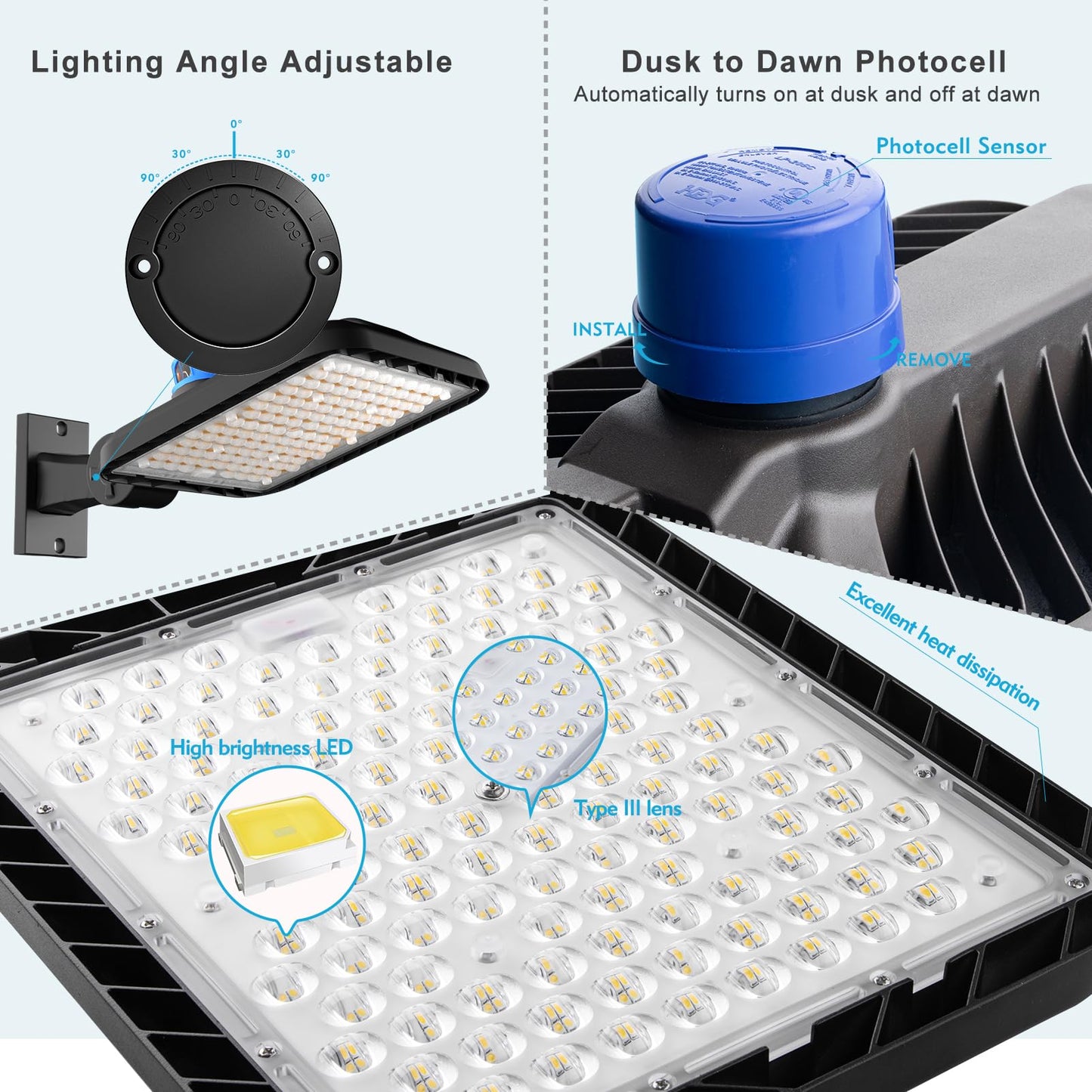 Lightdot 240W LED Parking Lot Lights Outdoor(60000LM Eqv 1000W HPS) 5000K Parking Lot Light Commercial, AC100-277V IP65 Led Pole Light Arm Mount with Photocell for Driveway Street Garage Yard-5Pack