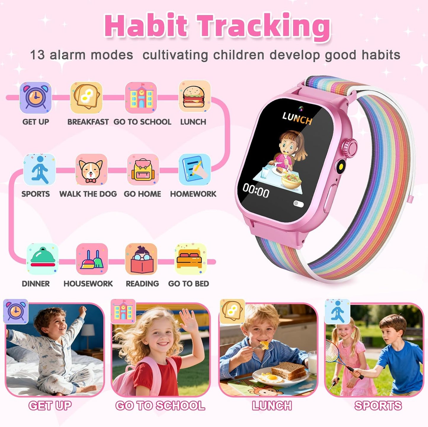 Dolwenqi 5-12, 40 5 6 7 8 9 10(Pink) Kids Smart Watch Girls Gift for Girl Aged Games HD TouchScreen Kids Watch