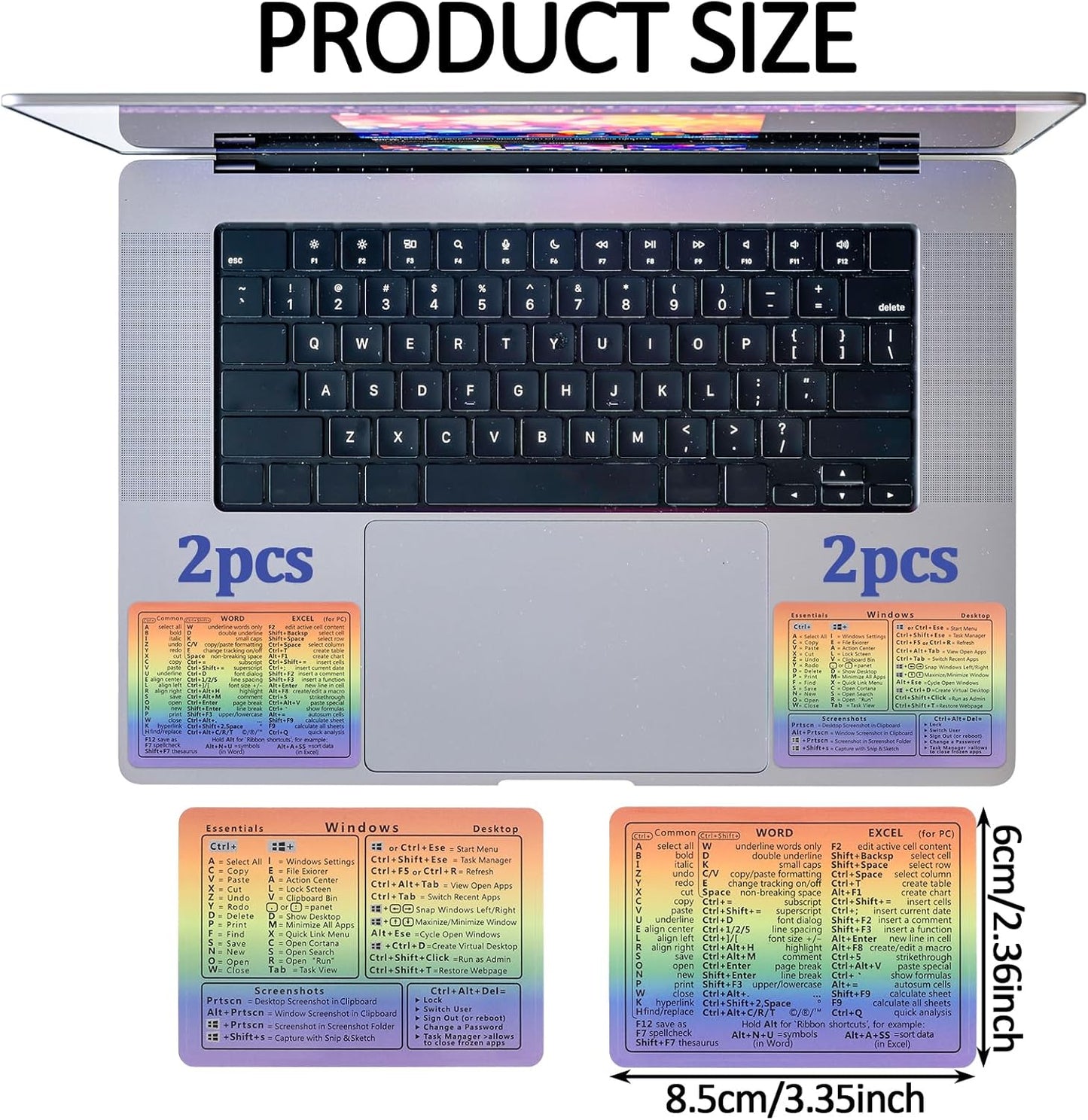 LLOUSSAK 4pcs Windows Shortcut Sticker, Excel Cheat Sheet, Shortcut Stickers for Laptop, Reference Guide Keyboard