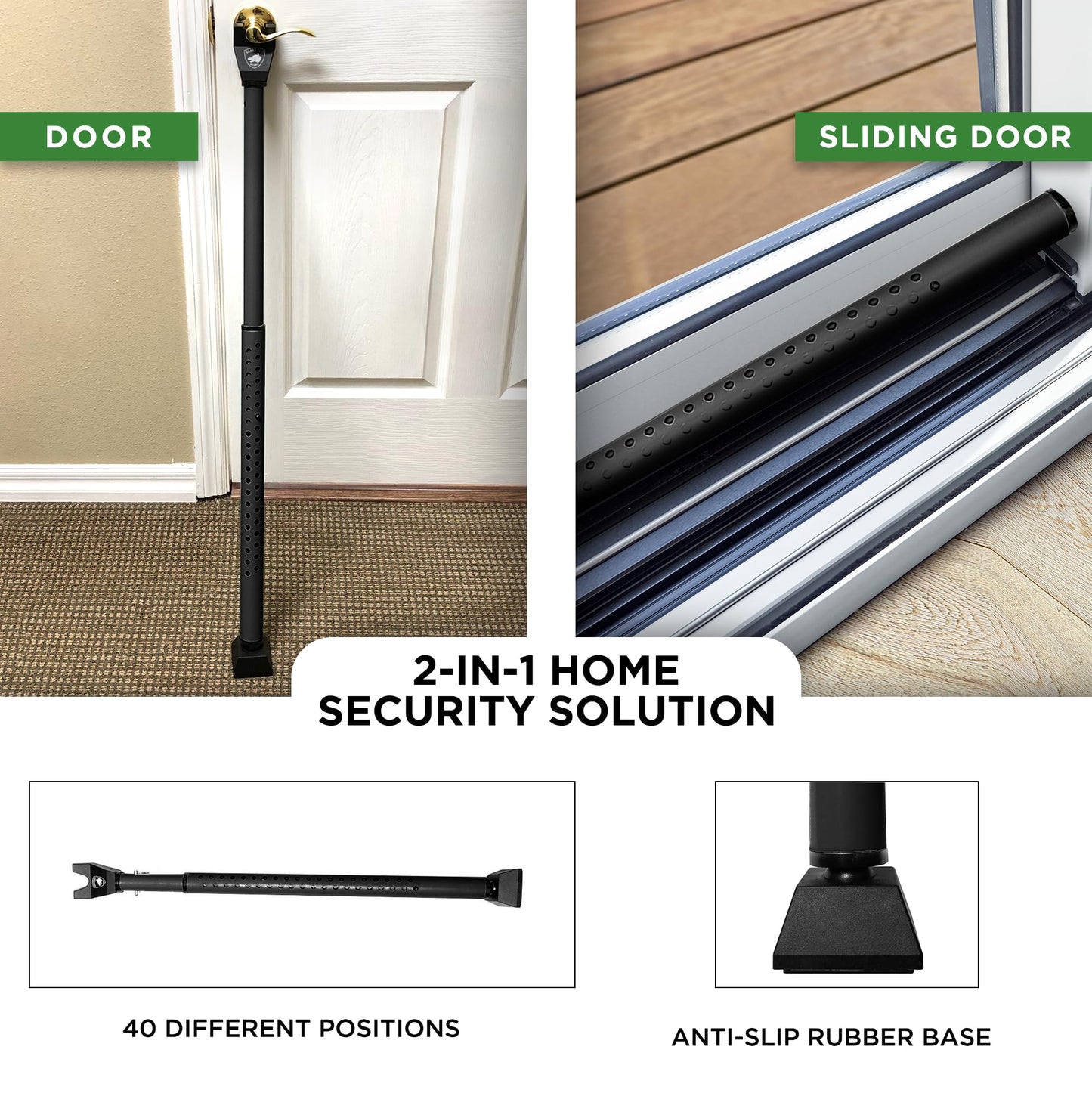 Sliding Door Security Bar, Door Jammer 2-in-1 Adjustable, Door Stoppers Security – 40 Different Adjustments, by Guard Dog Security
