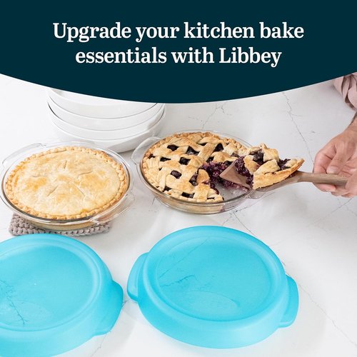 Libbey Baker’s Premium Glass Pie Plate Set - 2 Stackable Casserole Dishes with Lids for Pies & Quiches