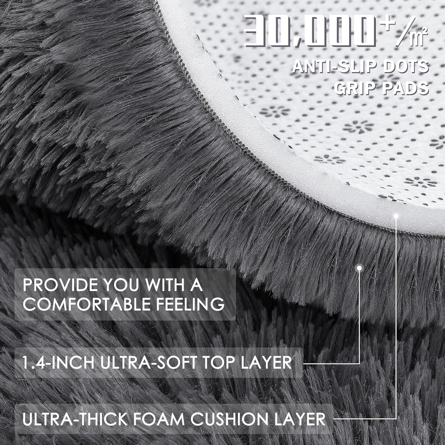 OLANLY 5x5 Area Rug - Soft, Fluffy Shaggy Design for Living Room & Bedroom | Machine Washable Grey Carpet
