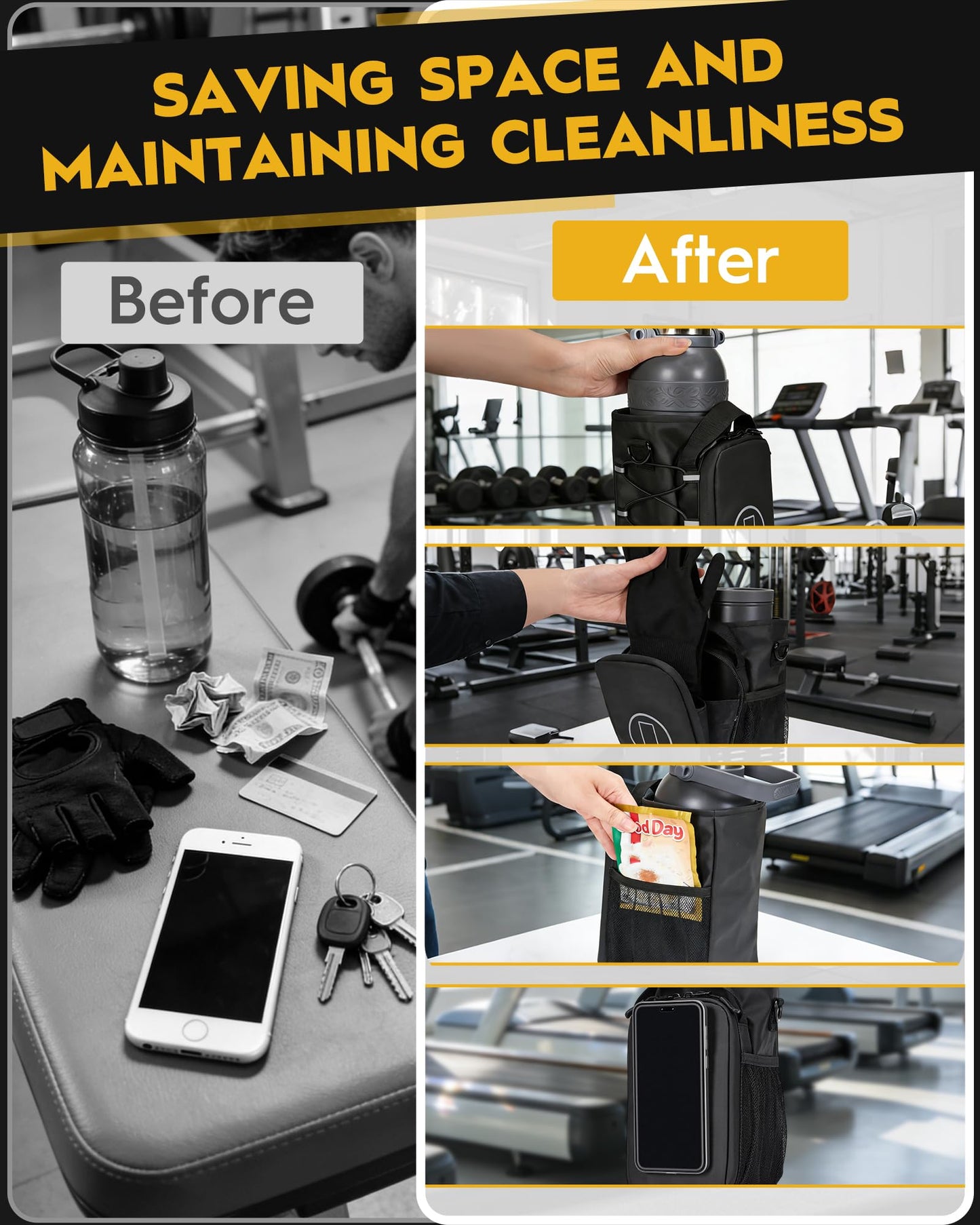 MKZ Magnetic Gym Bag for Men & Women – Strong Magnetic Phone Holder for Gym Equipment, Water Bottle Bag Crossbody with Phone Mount & Water Bottle Holder, Ideal for Workout, Running, Hiking, Travel