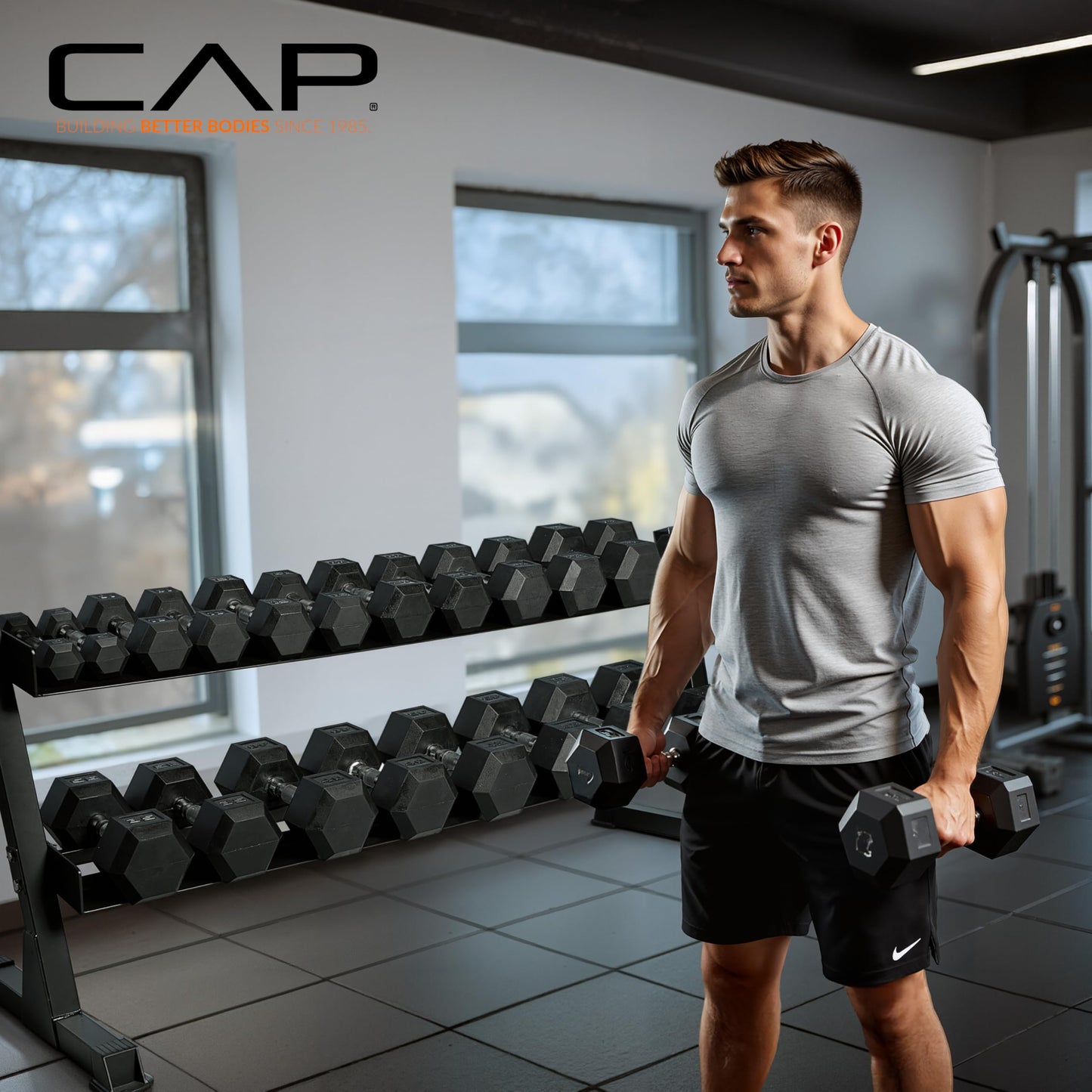 CAP 550 LB Dumbbell Set with 2-Tier Rack, Rubber Hex Weights Dumbbells Set, Home Gym Weight Set for Strength Training, Chrome Handle